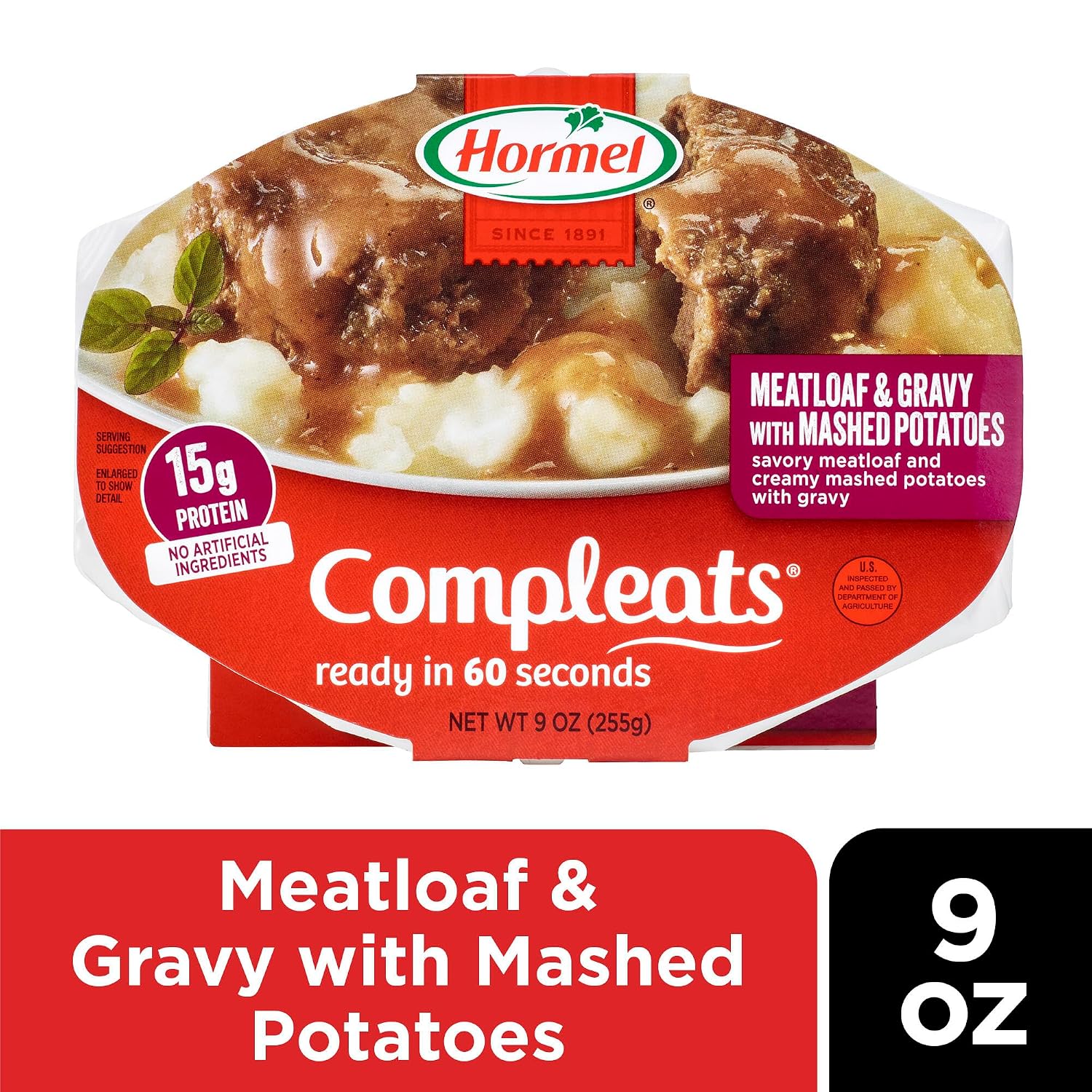 HORMEL COMPLEATS Meatloaf & Gravy With Mashed Potatoes, 9 oz. (6 Pack) | Heat and Eat, Microwave Meals, Prepared Foods
