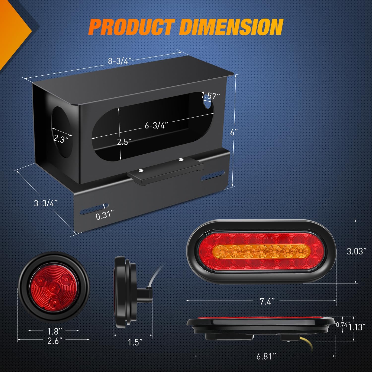 Nilight Steel Weld-On Trailer Light Box Kit with 6 Inch Oval LED Tail Light