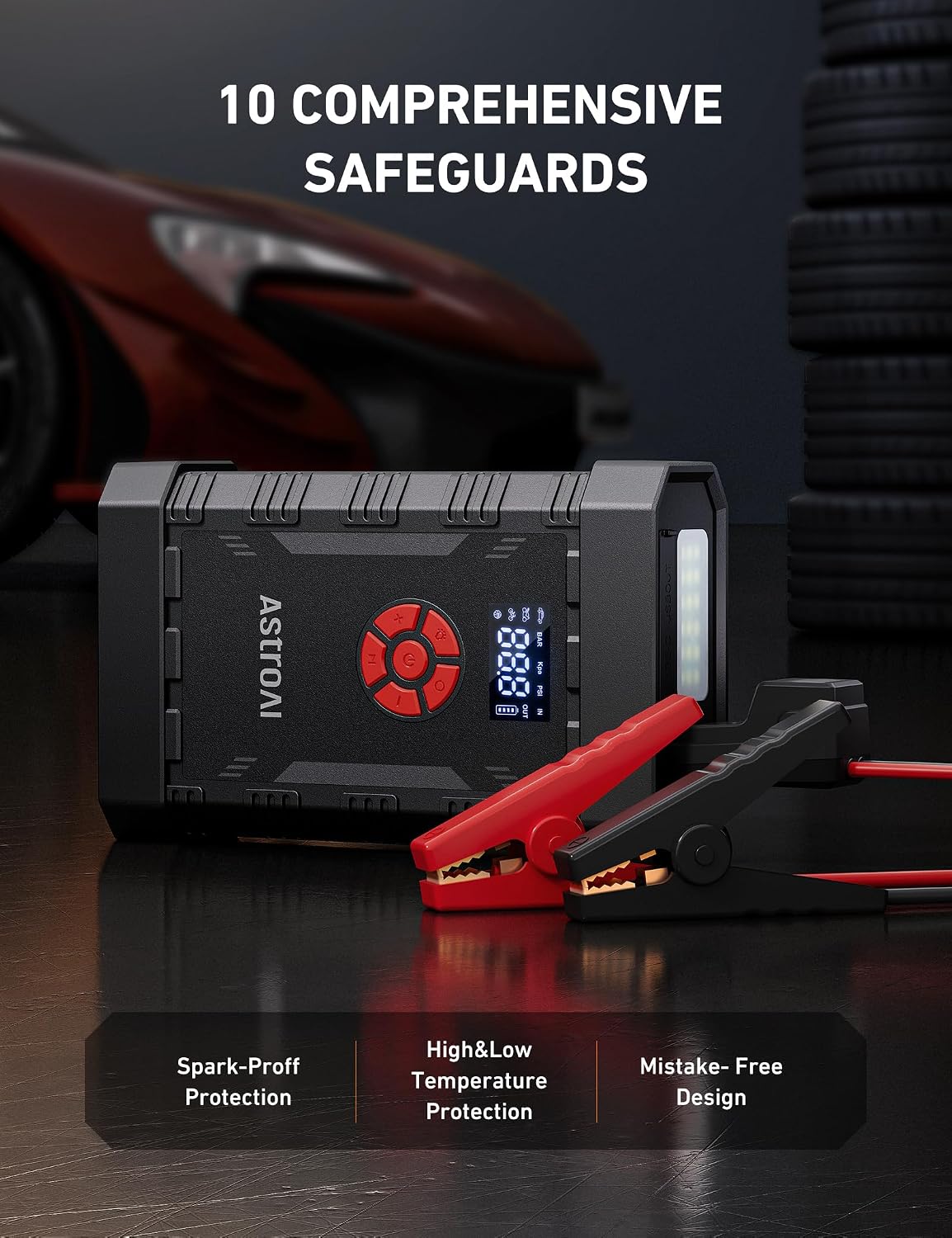 AstroAI S8 Air Jump Starter with Air Compressor, 3000A Peak Car Battery Jump Starter Portable (9.0 Gas/6.5L Diesel) with 150PSI Cordless Auto-Shutoff Tire Inflator, 12V Battery Charger Booster(Orange)