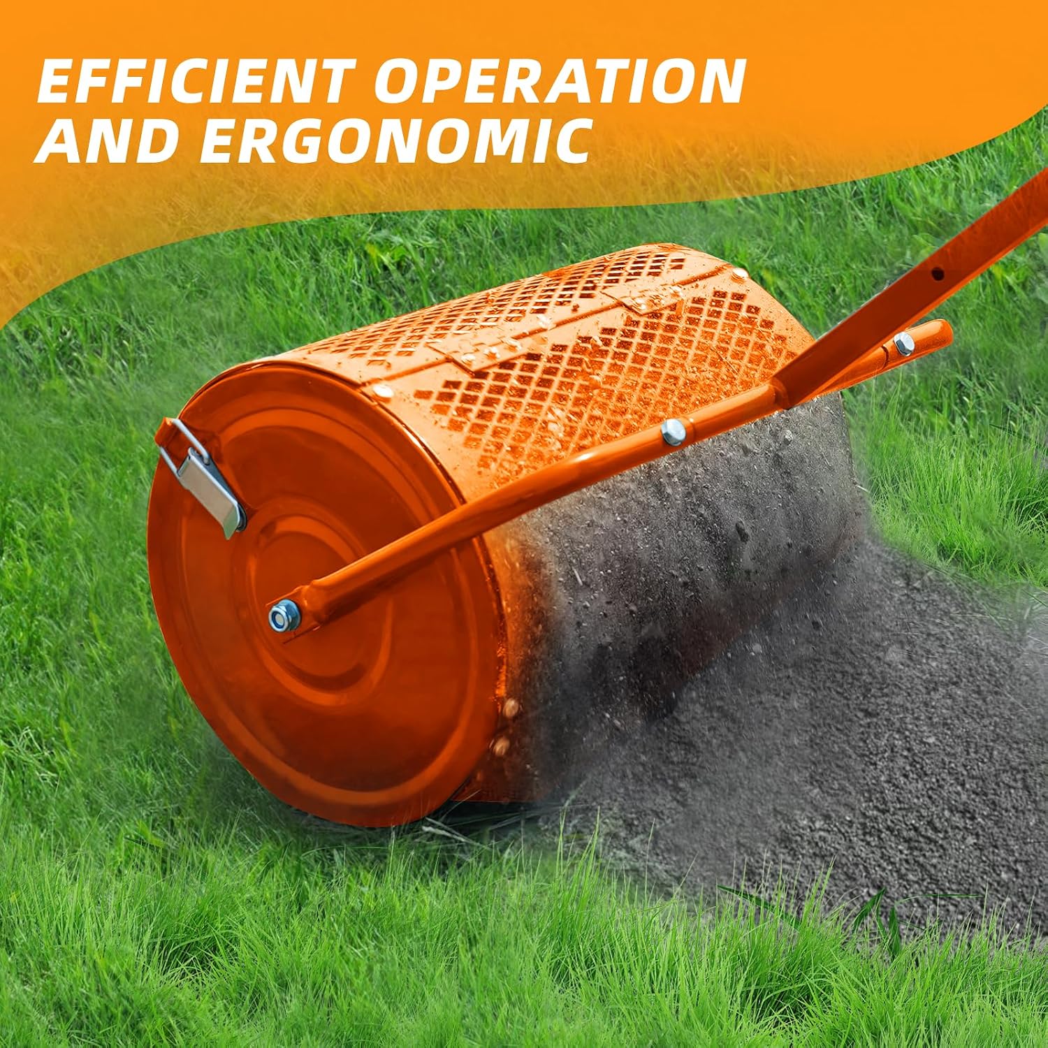 Heavy-Duty Compost Spreader for Lawn, Peat Moss Spreader, Fertilizer Spreader Roller with Adjustable Handle