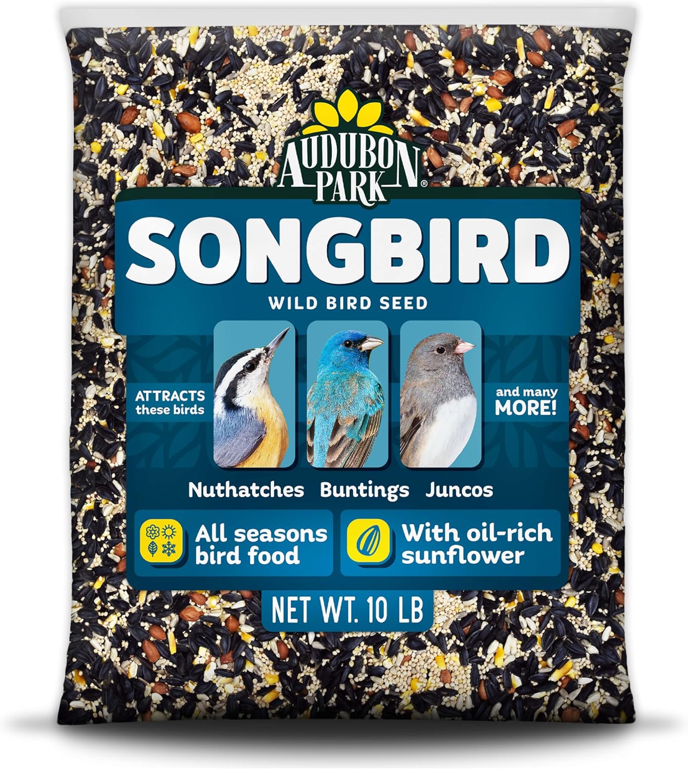 Audubon Park Songbird Blend Wild Bird Food, Bird Food for Outside Feeders, 14-Pound Bag | Year-round outdoor bird food for outside feeders