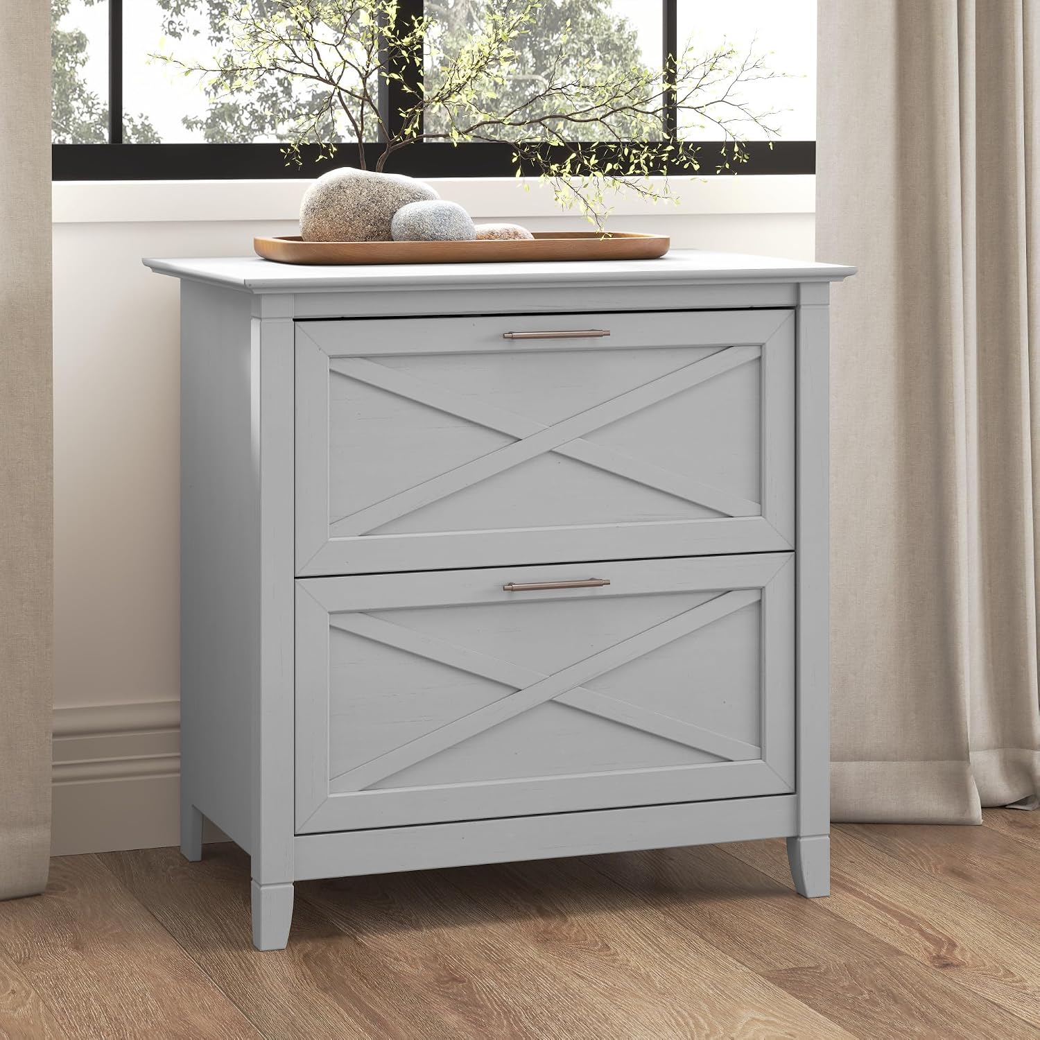 Bush Home Key West 2 Drawer Lateral File Cabinet in Washed Gray, Document Storage for Home Office, Accent Chest with Drawers