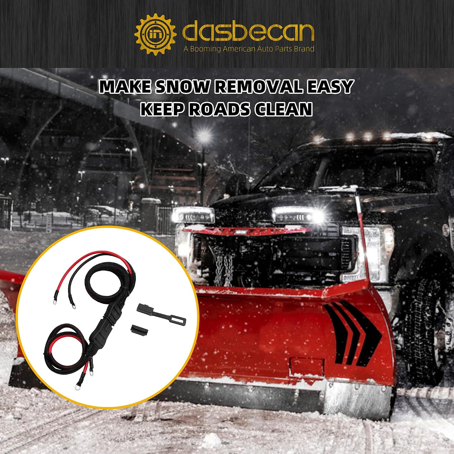 Dasbecan 21294 2 Pin Battery Cable Compatible with Western Fisher Snow Plow | Truck & Plow Side Battery Cable Wiring Harness Replaces# 61169 63411