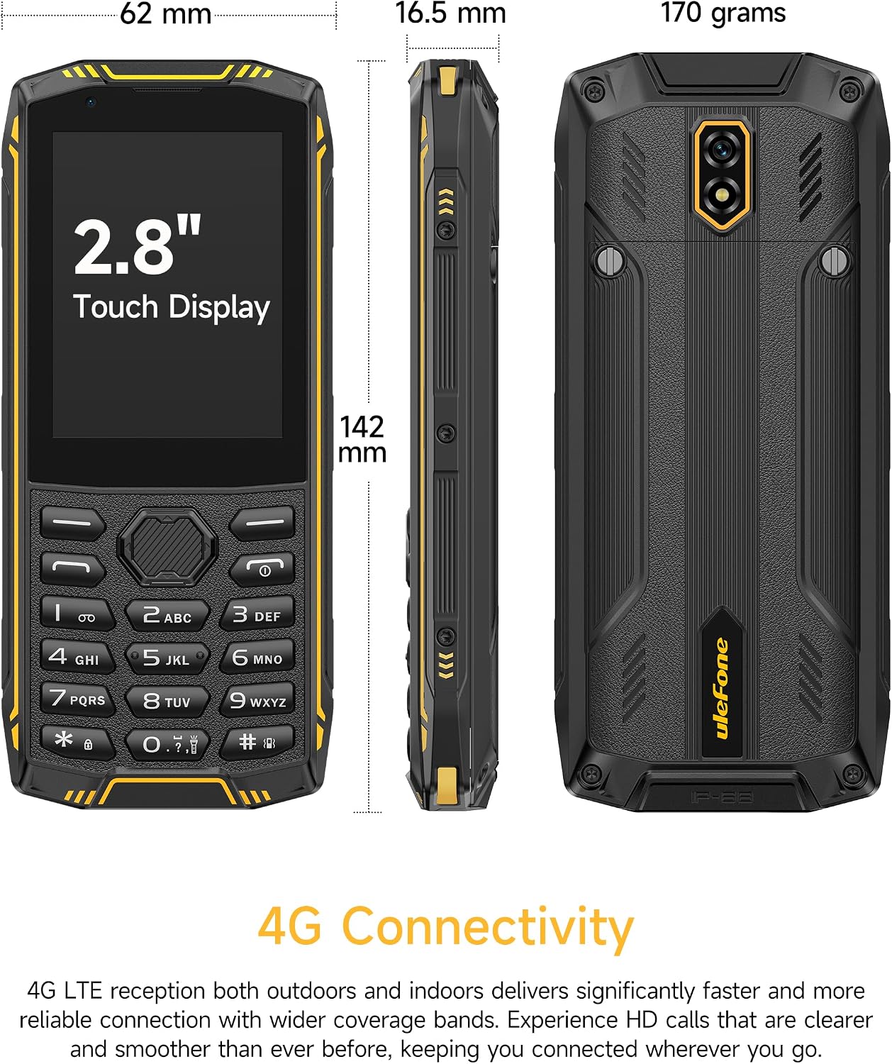 Ulefone Armor Mini 5 Rugged Feature Phone 2.8" Touchscreen Dumb Phone, 1GB+8GB/64GB Removable 2500mAh Battery, 4G Simple Mobile Phone