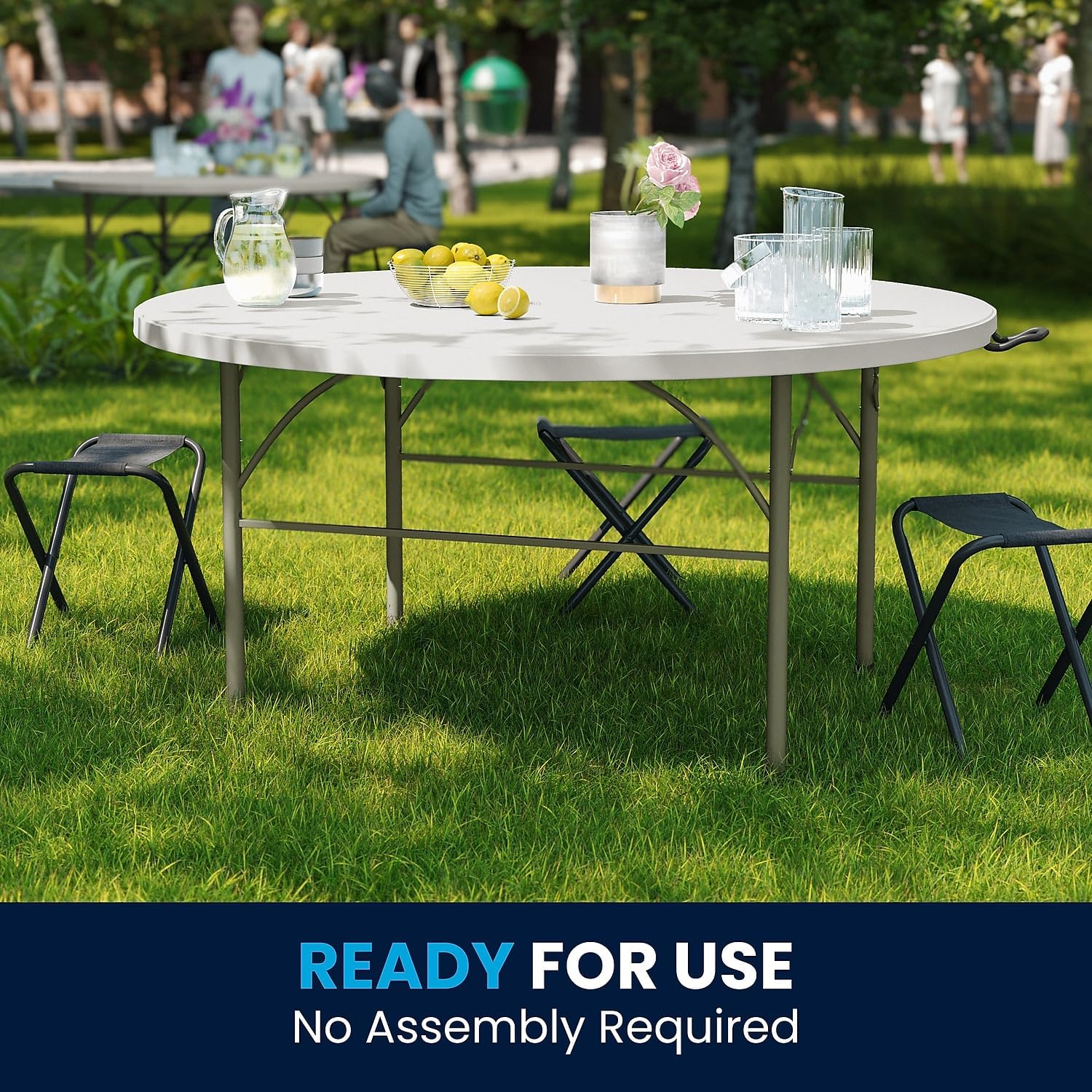 Flash Furniture 5-Foot Round Bi-Fold White Plastic Folding Table | Lightweight, Easy Storage, Commercial Grade, Carrying Handle