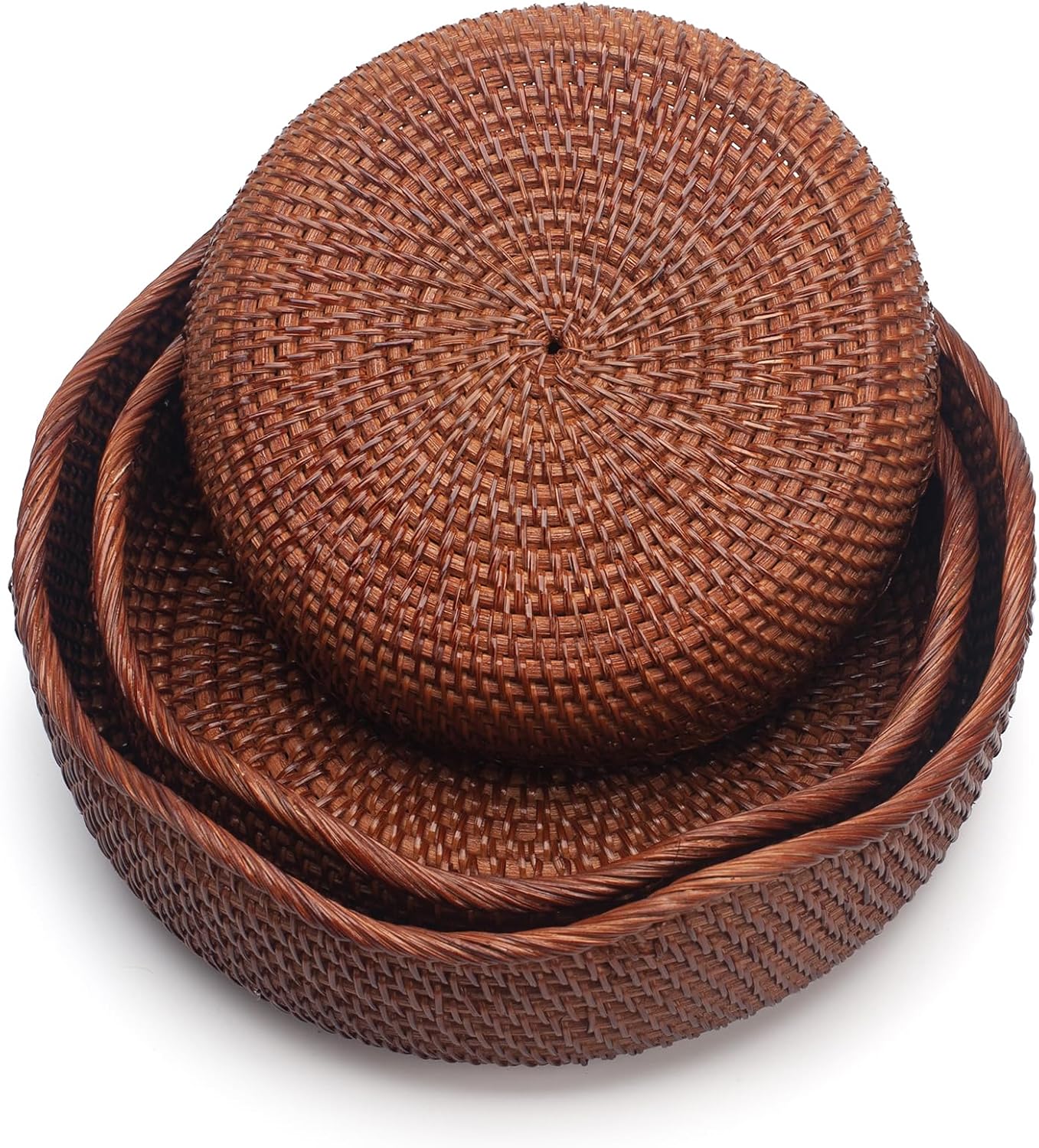 YANGQIHOME Rattan Bread Basket, Round Fruit Baskets, Wicker Storage Bowls, Natural Woven Serving Basket Bowls
