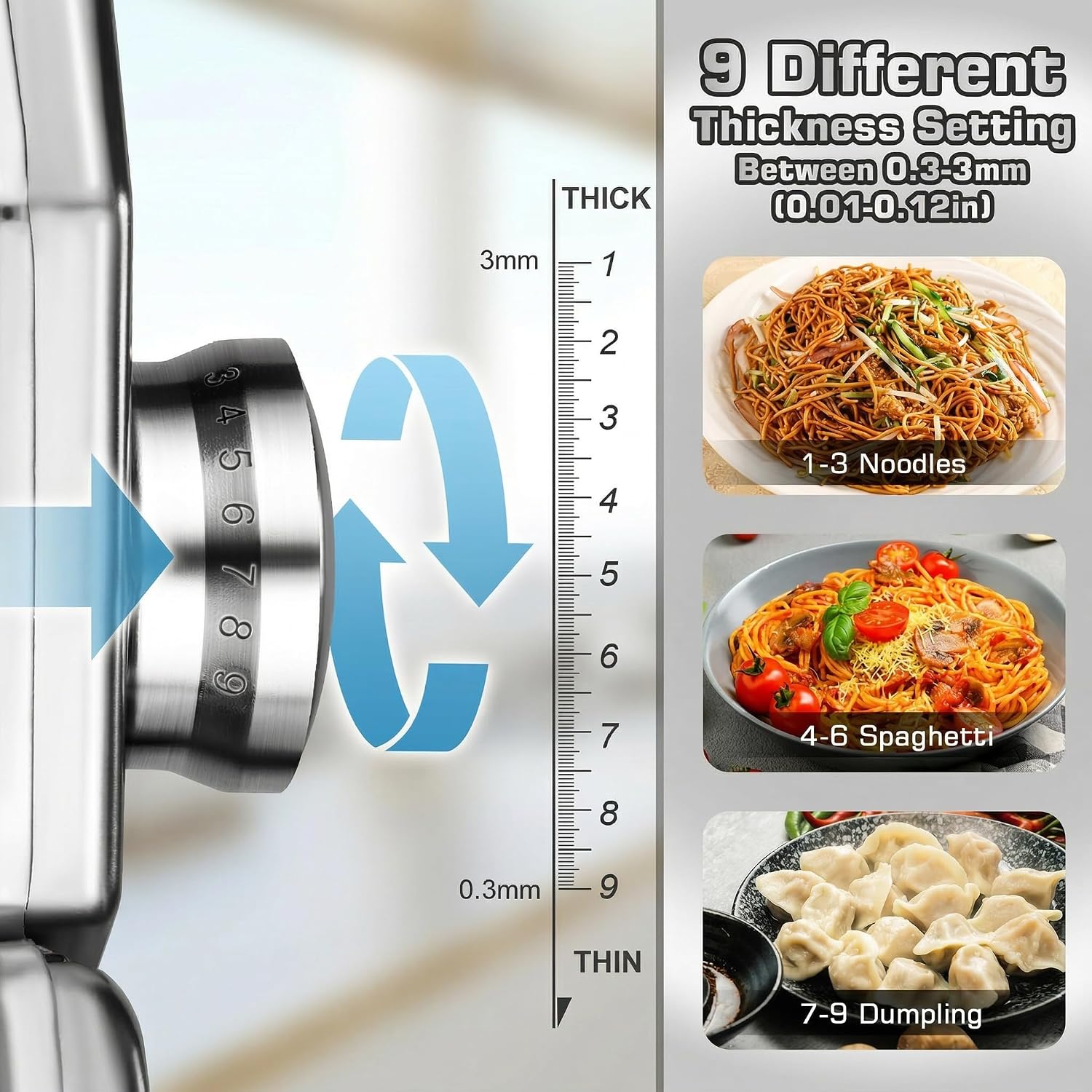 Sailnovo 3-in-1 Pasta Maker with 9-Setting Pasta Roller & Cutters