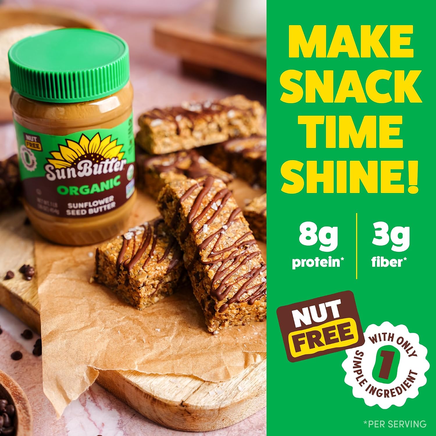 SunButter Original Sunflower Seed Butter, 16 oz Nut-Free Spread with 7g Plant-Based Protein, Roasted Rich & Savory Flavor, Smooth Texture | Vegan, Kosher & Non-GMO