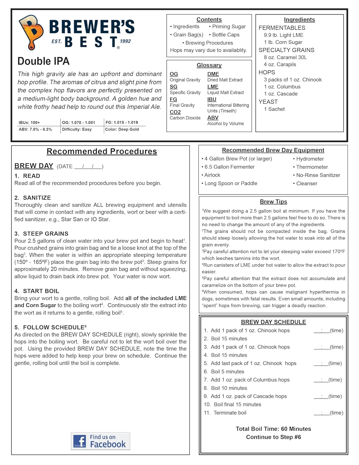 Brewer's Best Double IPA Beer Ingredient Kit