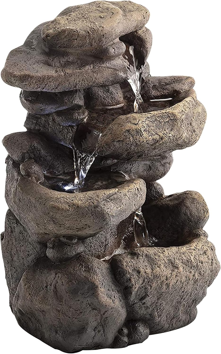 Alpine Corporation 13" Tall Indoor Tabletop Water Fountain, 4 Tier Cascading Water Feature with LED Lights for Home, Office, Living Room, or Zen Decor, Gray
