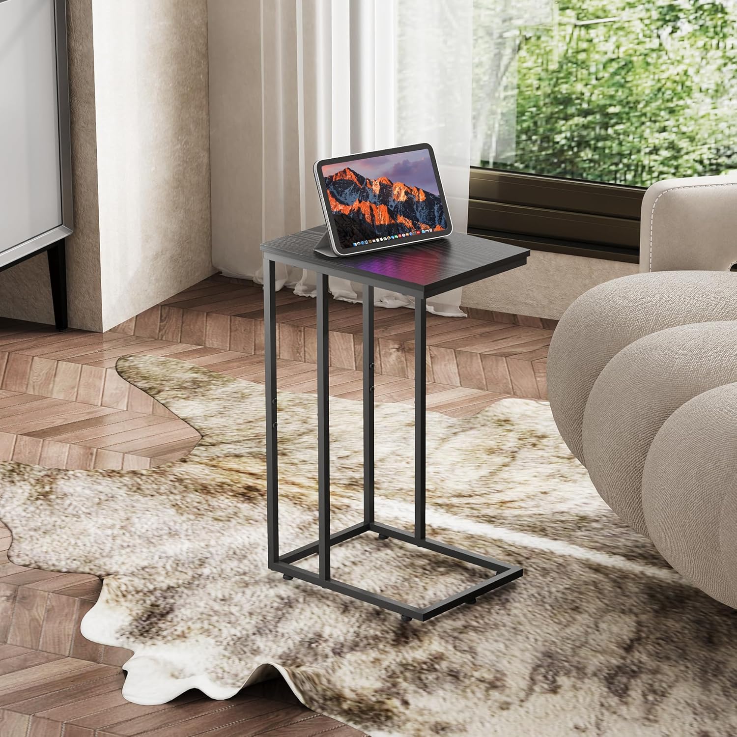 WLIVE C Shaped End Table, Small Side Tables for Sofa and Bed, Couch Table that Slides Under for Living Room, Bedroom, Home Office, Small Spaces
