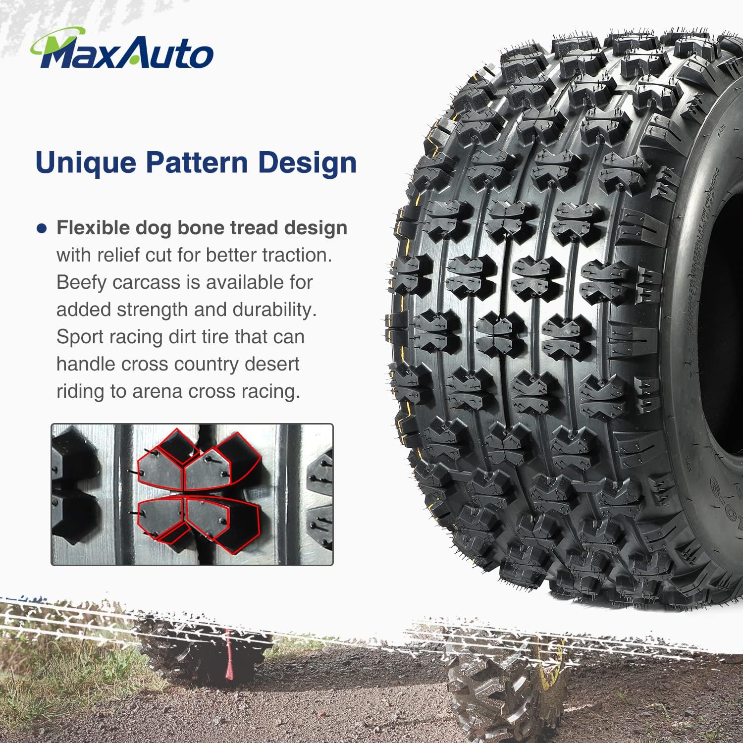 MaxAuto Set of 4 Sport ATV Tires 22x7-10 Front & 20x10-9 Rear UTV Tires 4PR 22x7x10 ATV Quad -Tire - 10077/10081, 4 Pack in 2 Packages