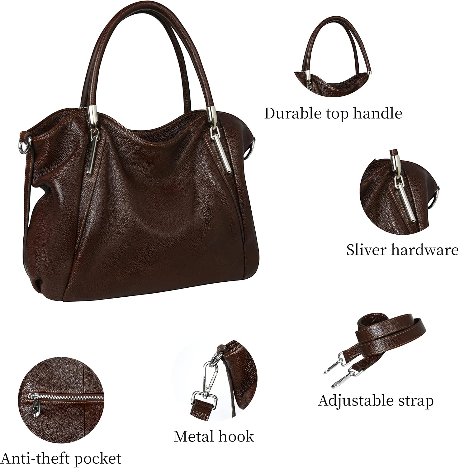 HESHE Leather Shoulder Purses for Women Tote Handbags Satchel Hobo Handbag | Designer Genuine Leather Travel Top Handle Work Bag Ladies Crossbody Purses Adjustable Straps Large Capacity Zippered Closure