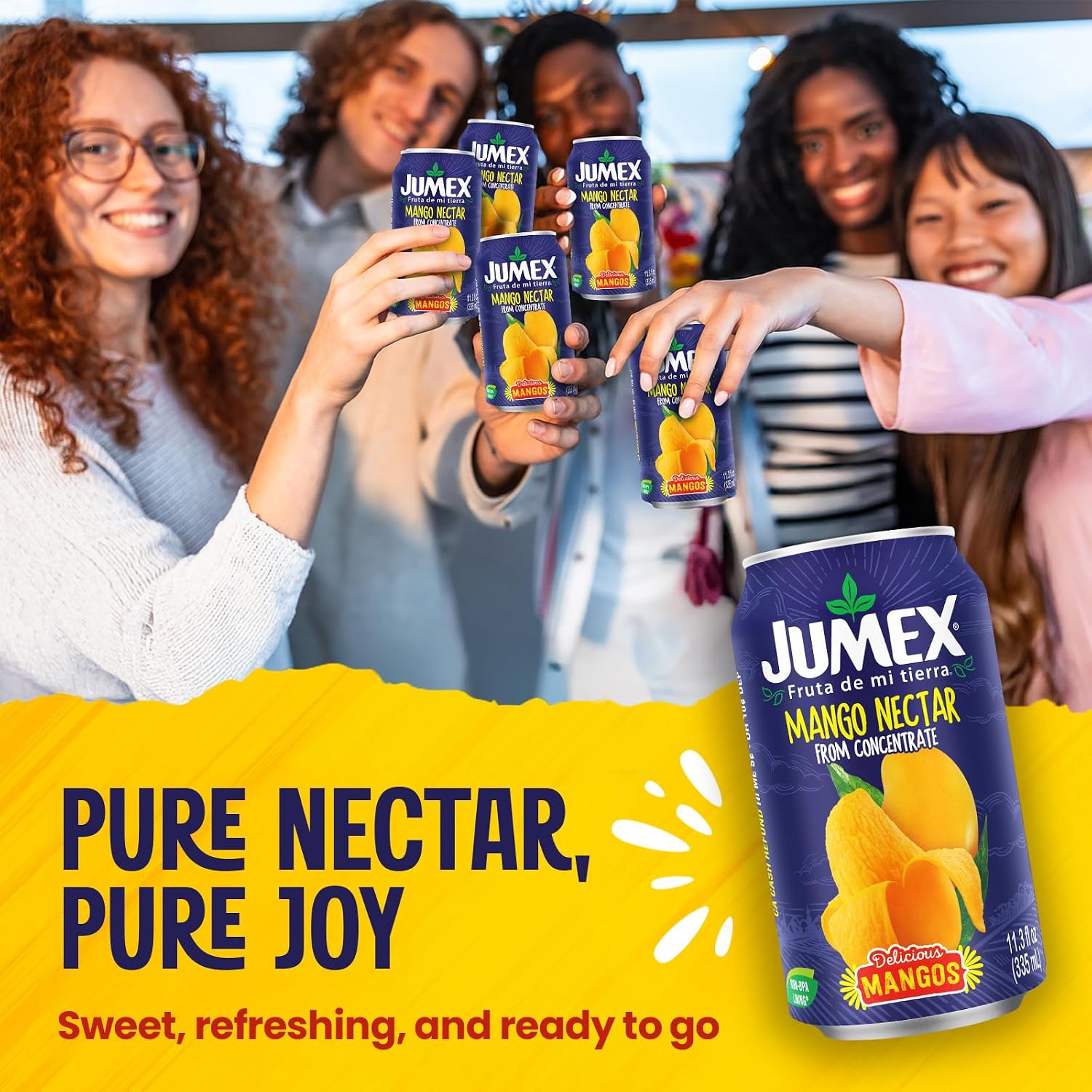 Jumex Mango Nectar Juice & Peach Nectar - Made with Fresh Fruit Puree - Tropical Fruit Juice Concentrate for Smoothie Mix, Cocktail Mixers & Kids Beverages - 11.3oz, 12 Pack Canned Drinks
