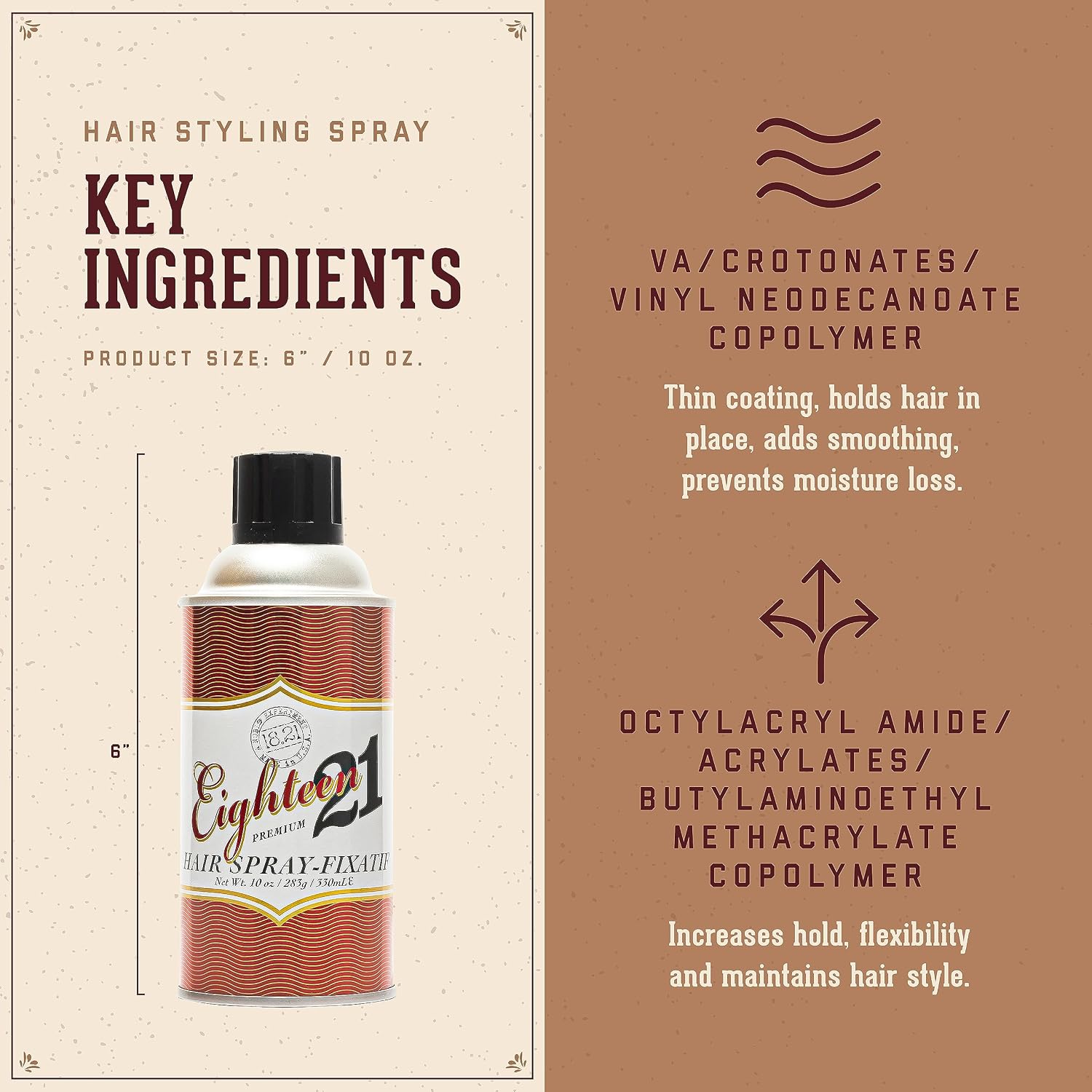 18.21 Man Made Premium Hair Spray for Men, All-Day Flexible Hold, 10 oz. - Styling Hairspray with Matte Finish, Sweet Tobacco Scent - Professional