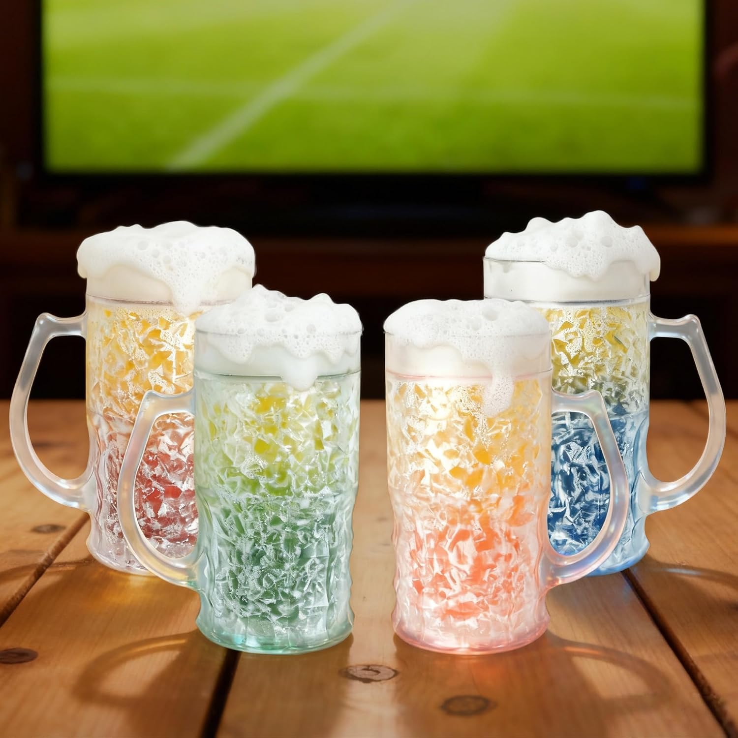 Lily's Home Freezer Beer Mugs - Set of 4 Freezable Gel-Filled 16 oz BPA-Free Acrylic Frozen Mugs for Outdoor Entertaining and Gifting