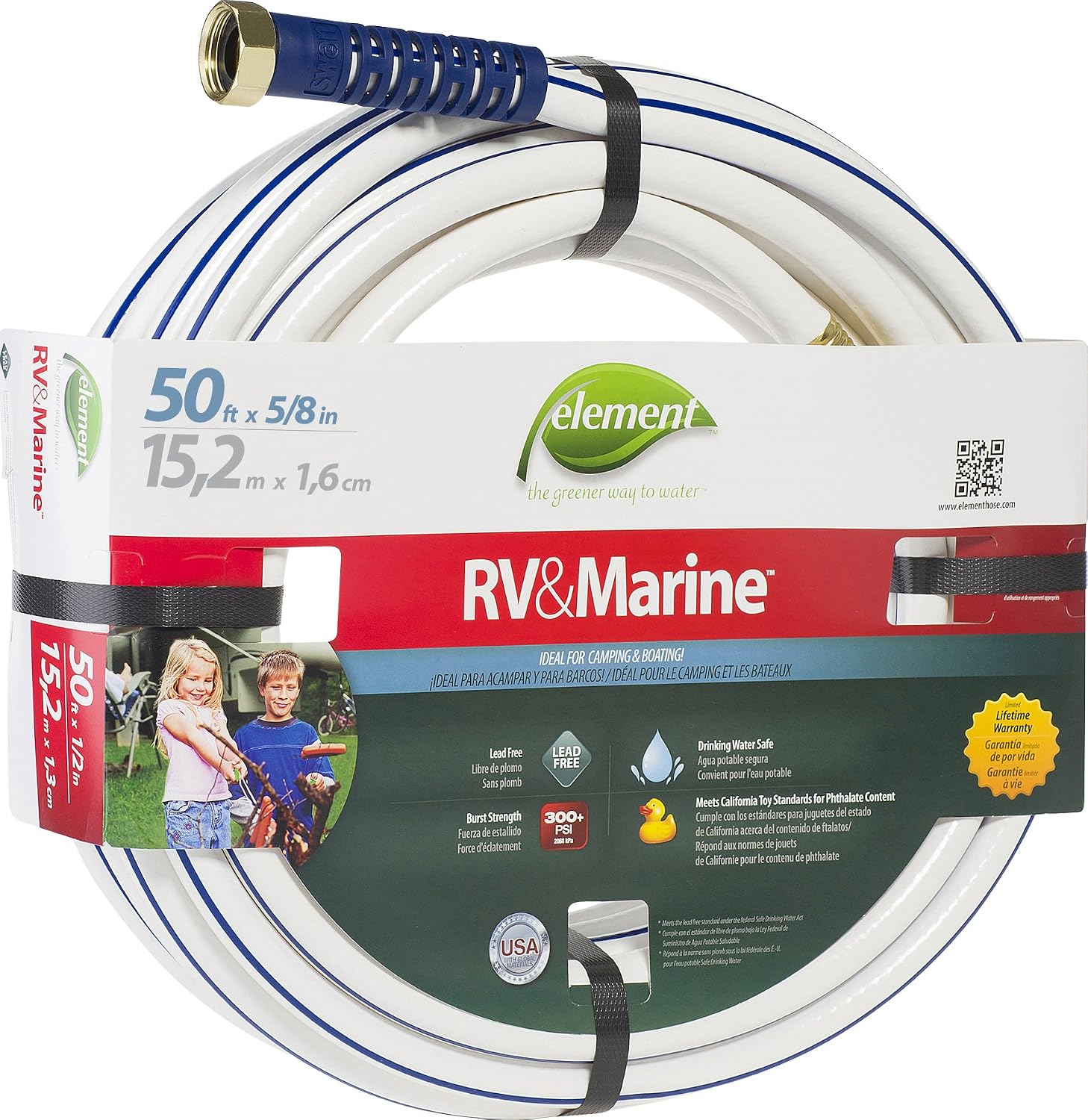 Swan Products ELMRV58050 Element RV & Marine Camping and Boating Water Hose 50' x 5/8", White