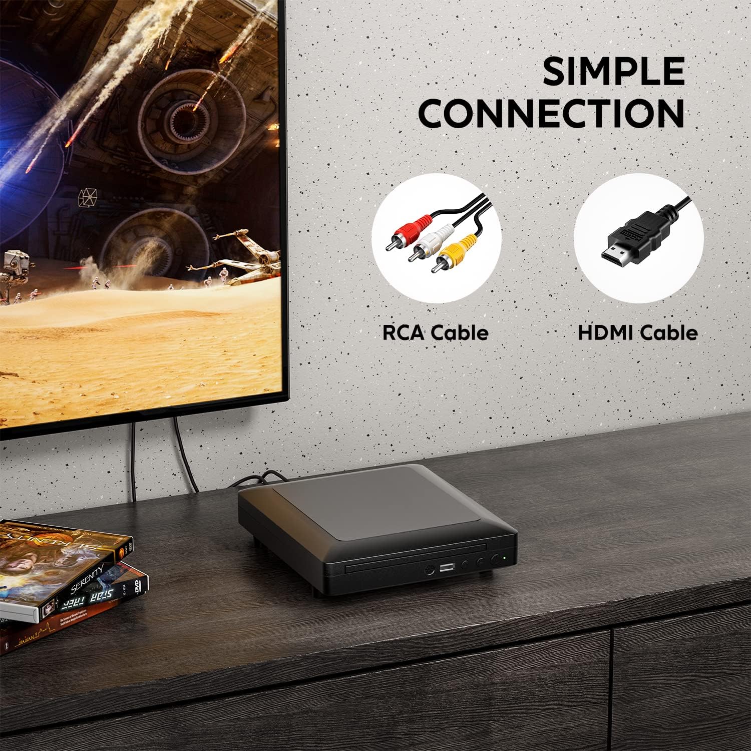 Ceihoit Mini HD DVD Player, CD Players for Home, DVD Players for TV, HDMI and RCA Cable Included, Up-Convert to HD 1080p, All Region
