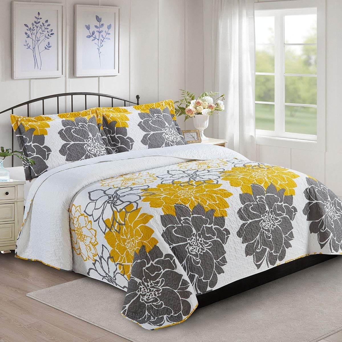 Royal Hotel Ayat Birds Oversized Coverlet Set Queen Size – Luxury Queen Quilt Bedspread, All Season Soft Filled Quilts
