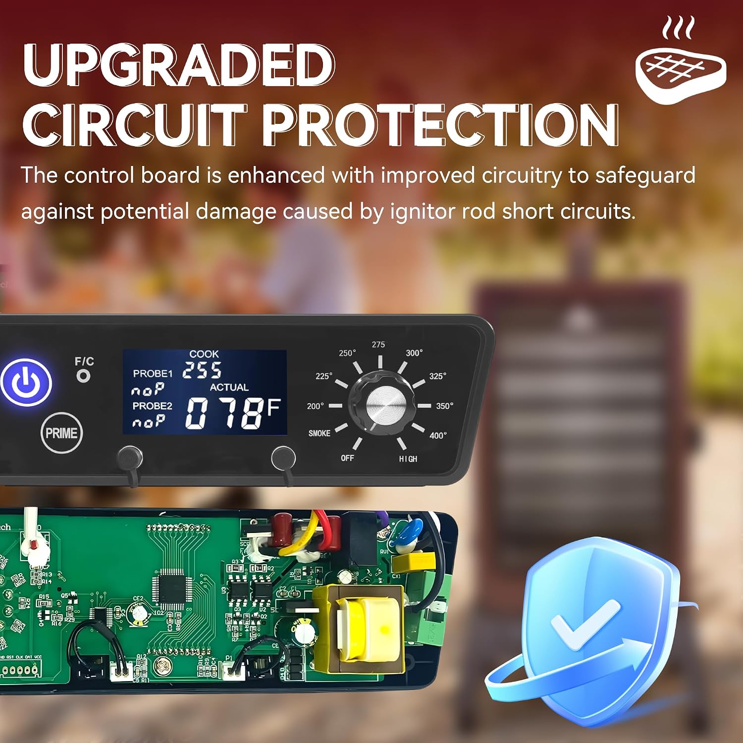 Digital LCD Display Trapezoid Thermostat Controller Board Panel Replacement Kits Compatible for Pit Boss Series 3/4/5/7 Wood Pellet Vertical Smoker