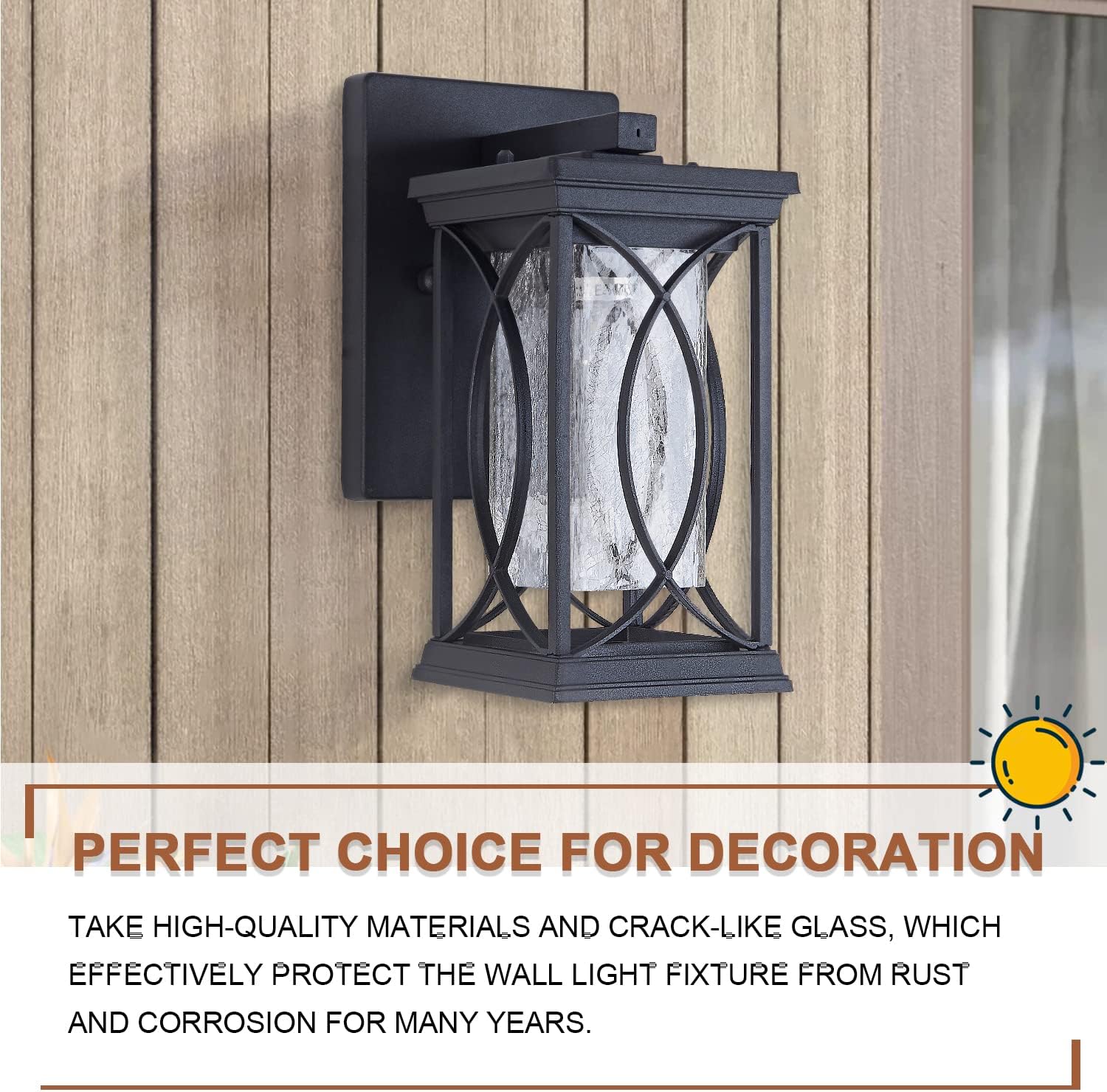 Dusk to Dawn Modern Outdoor Coach Lantern Exterior Light Fixtures Black Aluminum with Crack-Like Glass Waterproof Wall Sconce Mission Outside Light