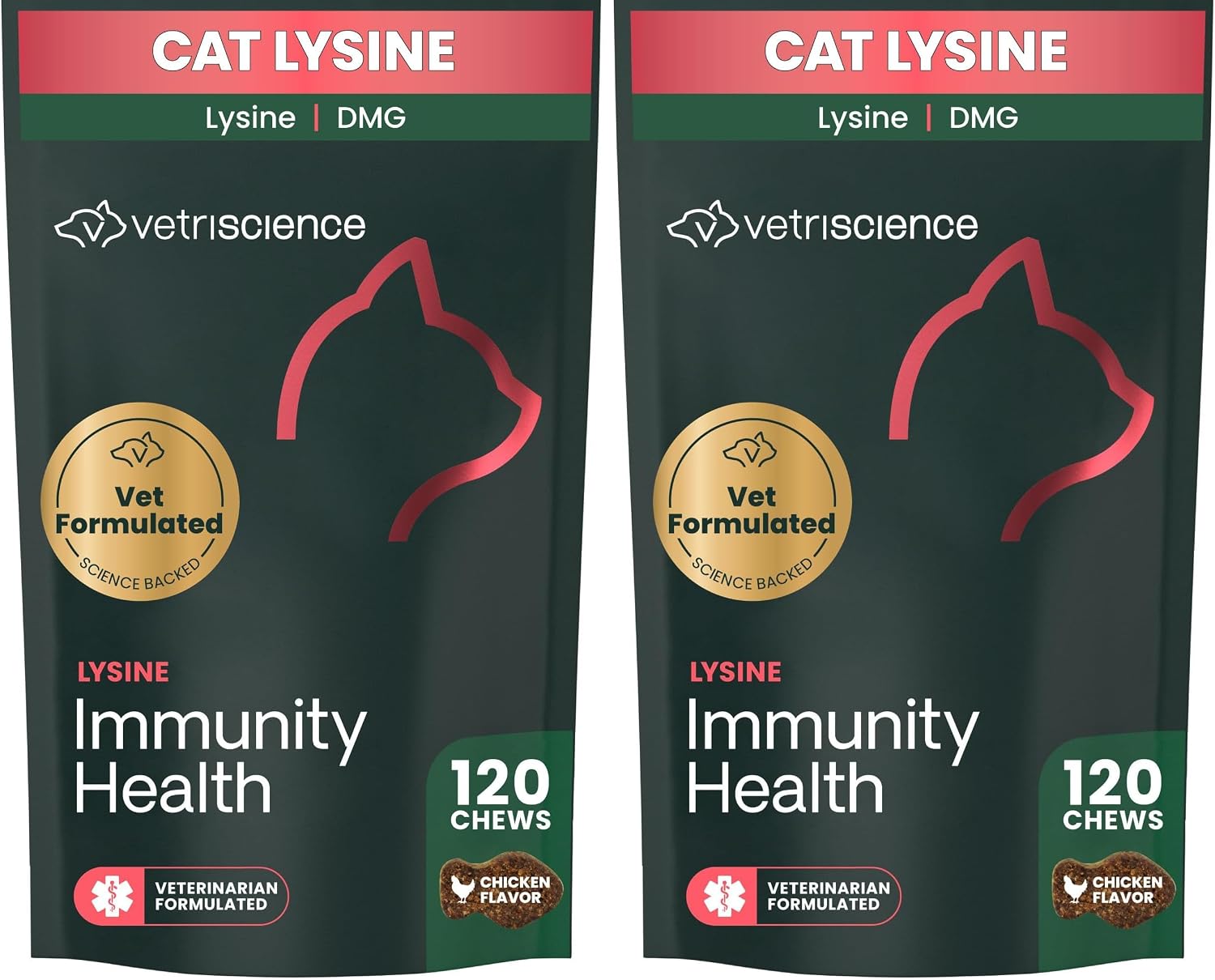 VetriScience Lysine Immunity Health Chews, 250 mg Lysine Plus Immune Supplement for Cats and Kittens with Allergies, Sneezing, Runny Nose and Watery Eyes, Chicken, 120 Count