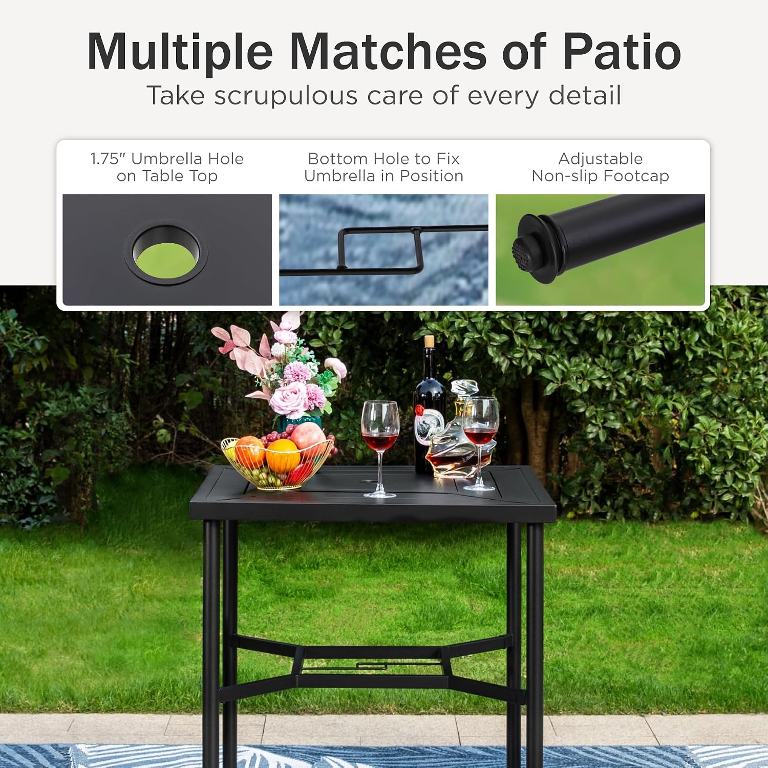 PHI VILLA Outdoor Bar Set 3 PCS Patio Bistro Table & Swivel Stools