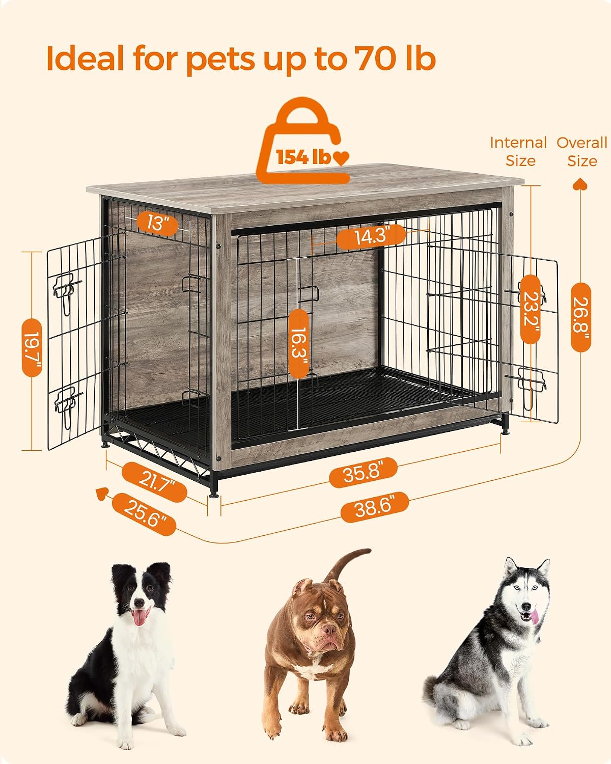 Feandrea 27.2" Dog Crate Furniture, Indoor Dog Kennel Side End Table