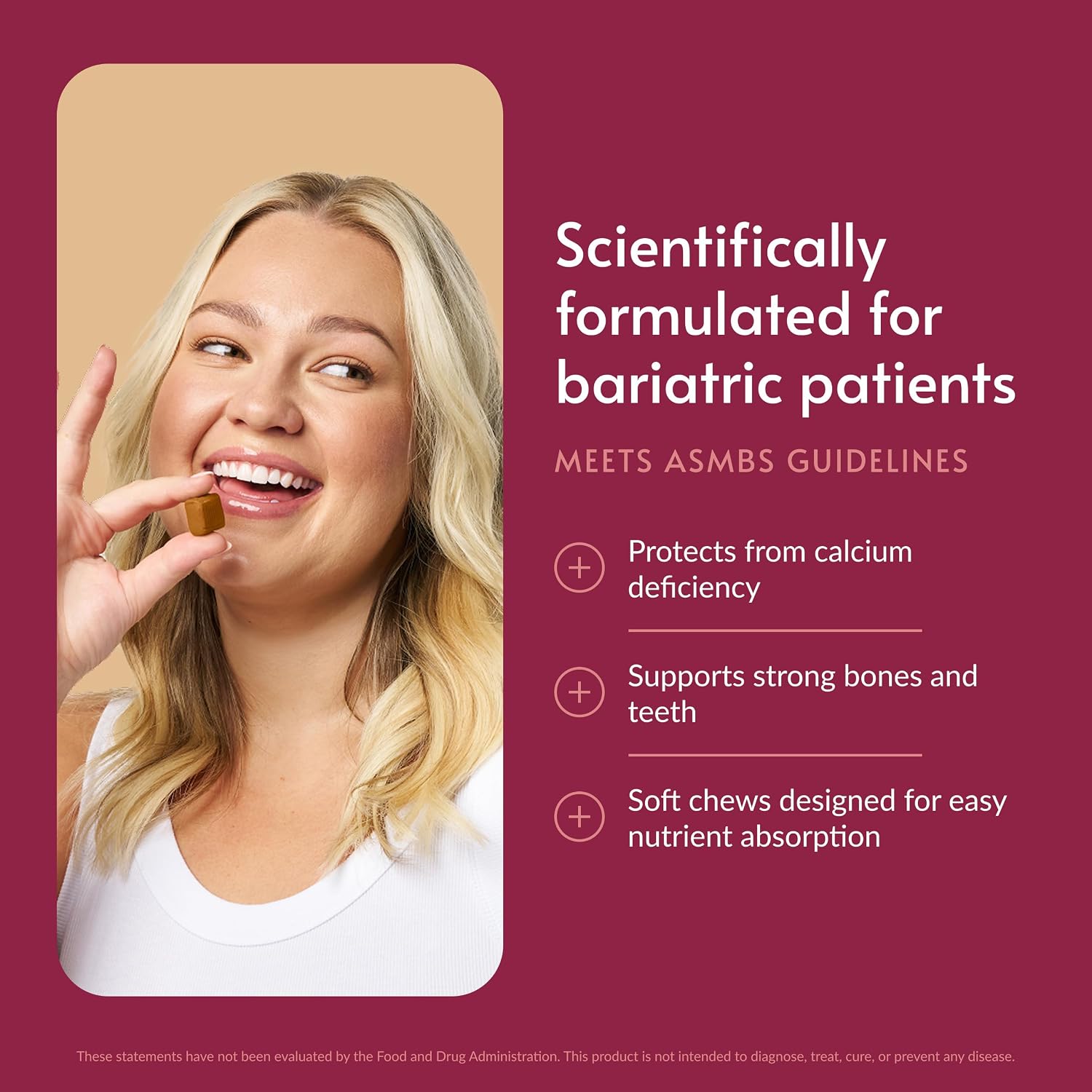 Bariatric Advantage Calcium Citrate Chewy Bites 500 mg - Highly Absorbable & Digestible - Vitamin D3 - Easily Chewable Calcium Supplement - Caramel Flavor - 90 Count