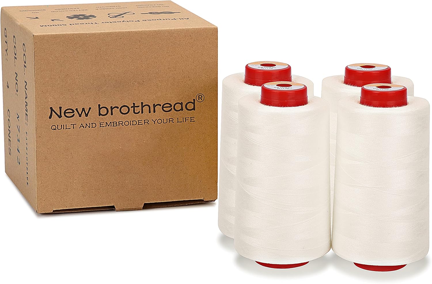 New brothread 4 Large Cones All Purpose Polyester Thread -Cream