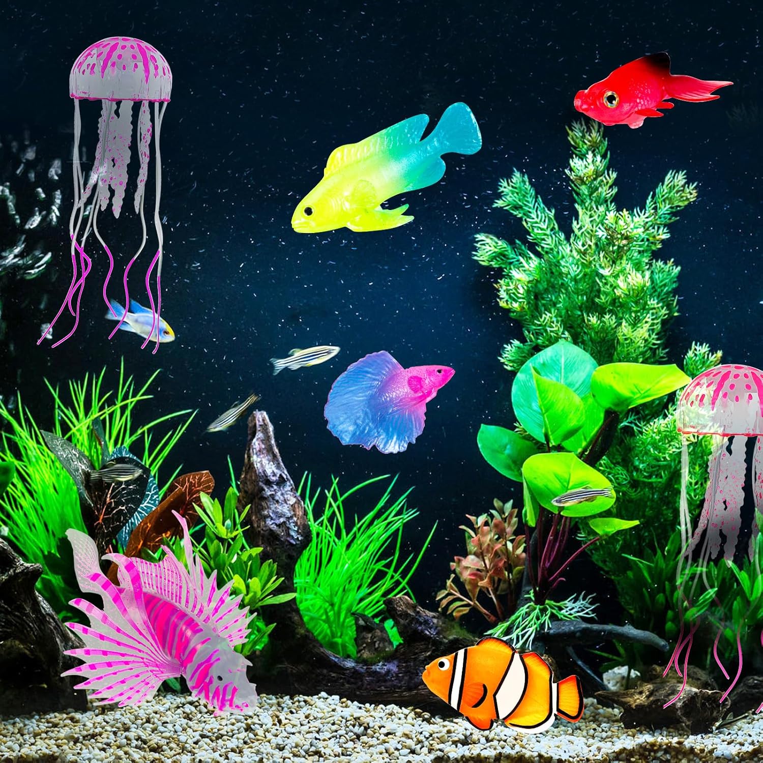 Weewooday 7 Pcs Artificial Fish Glowing Effect,Modern Color