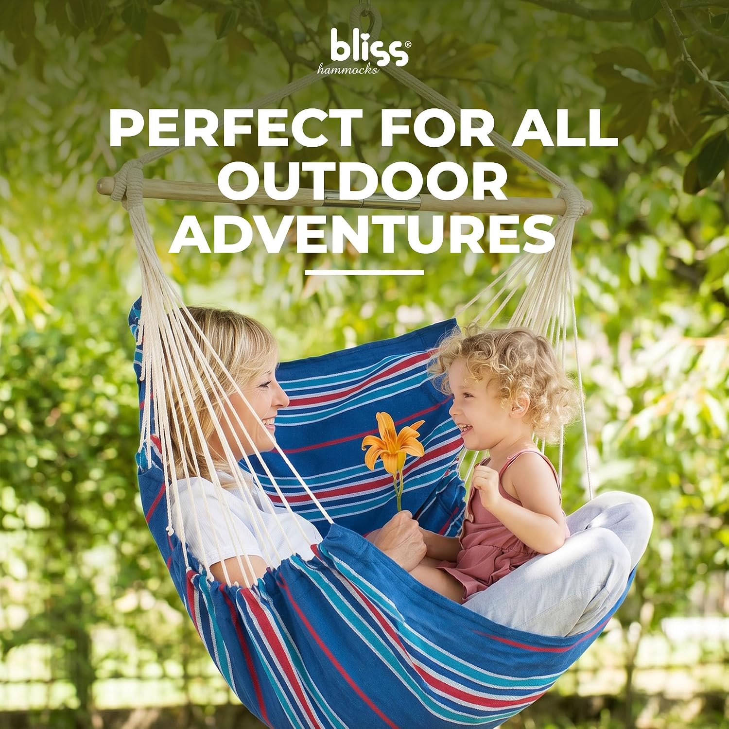 Bliss Hammocks BHC-412NT Island Rope Hammock Chair, Eco Friendly & Hand Woven, Varnish Coated 40 Inch Wood Spreader, Easy to Hang w/Included Hanging Kit, Supports up to 265 pounds, Natural Rope