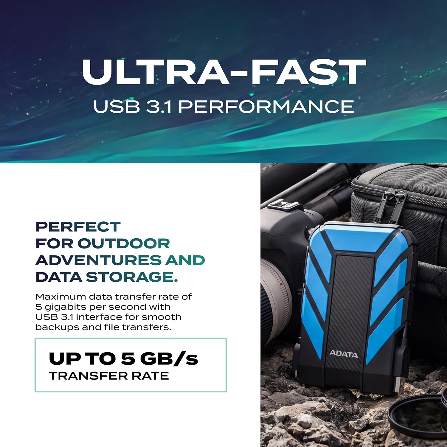 ADATA HD710 Pro - 4 TB External Hard Drive - Shockproof, Waterproof & Dustproof - Durable Storage - For Gamers, Students & Professionals - Mac, PC & Linux Compatible - Black - AHD710P-1TU31-CBK