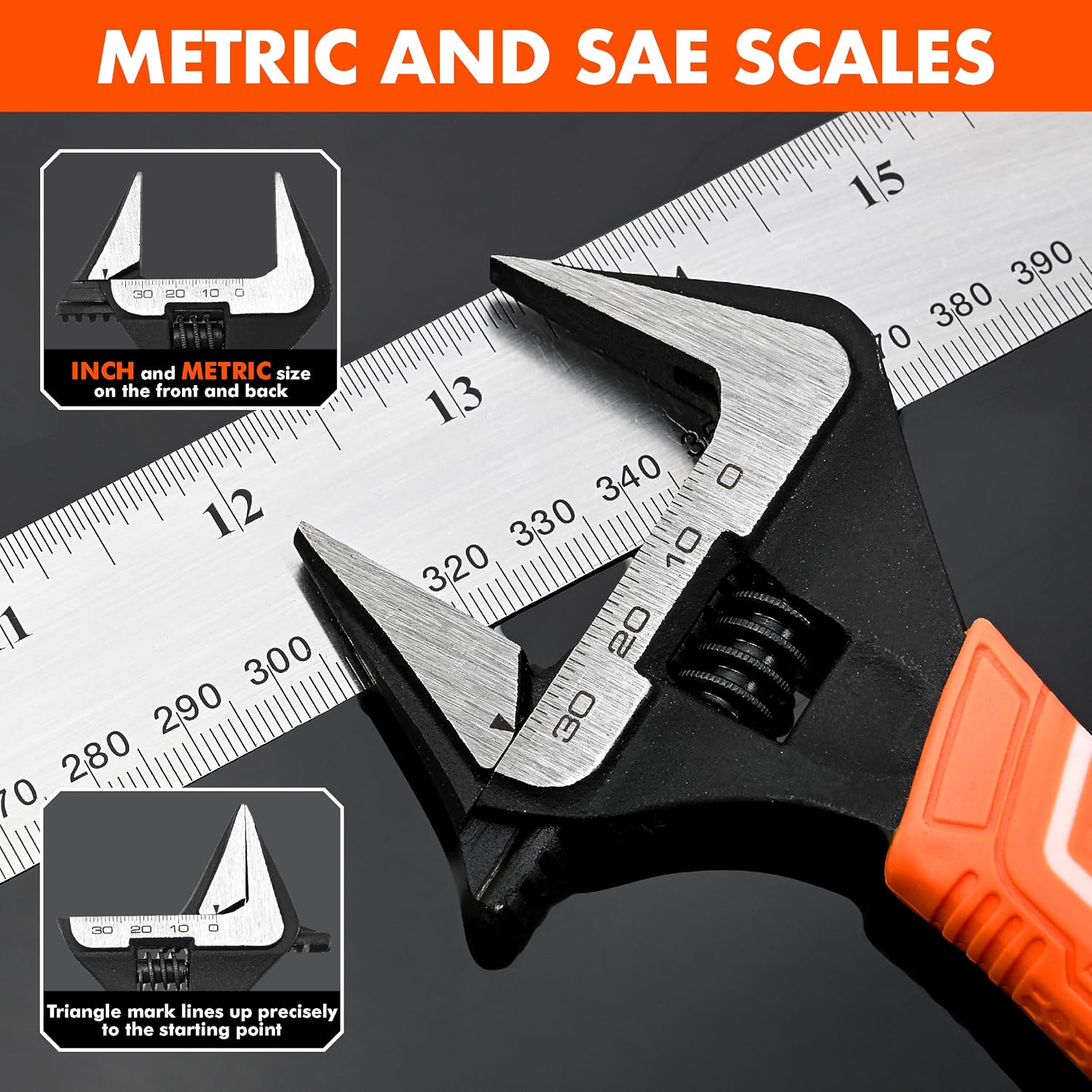 VANQUISH 12 Inch Adjustable Wrench, 2-3/8” Wide Jaw Opening Plumbing Wrench, CR-V Steel, SAE and Metric Scale Marked, With Comfort Grip Handle and Hanging Hole (3154)