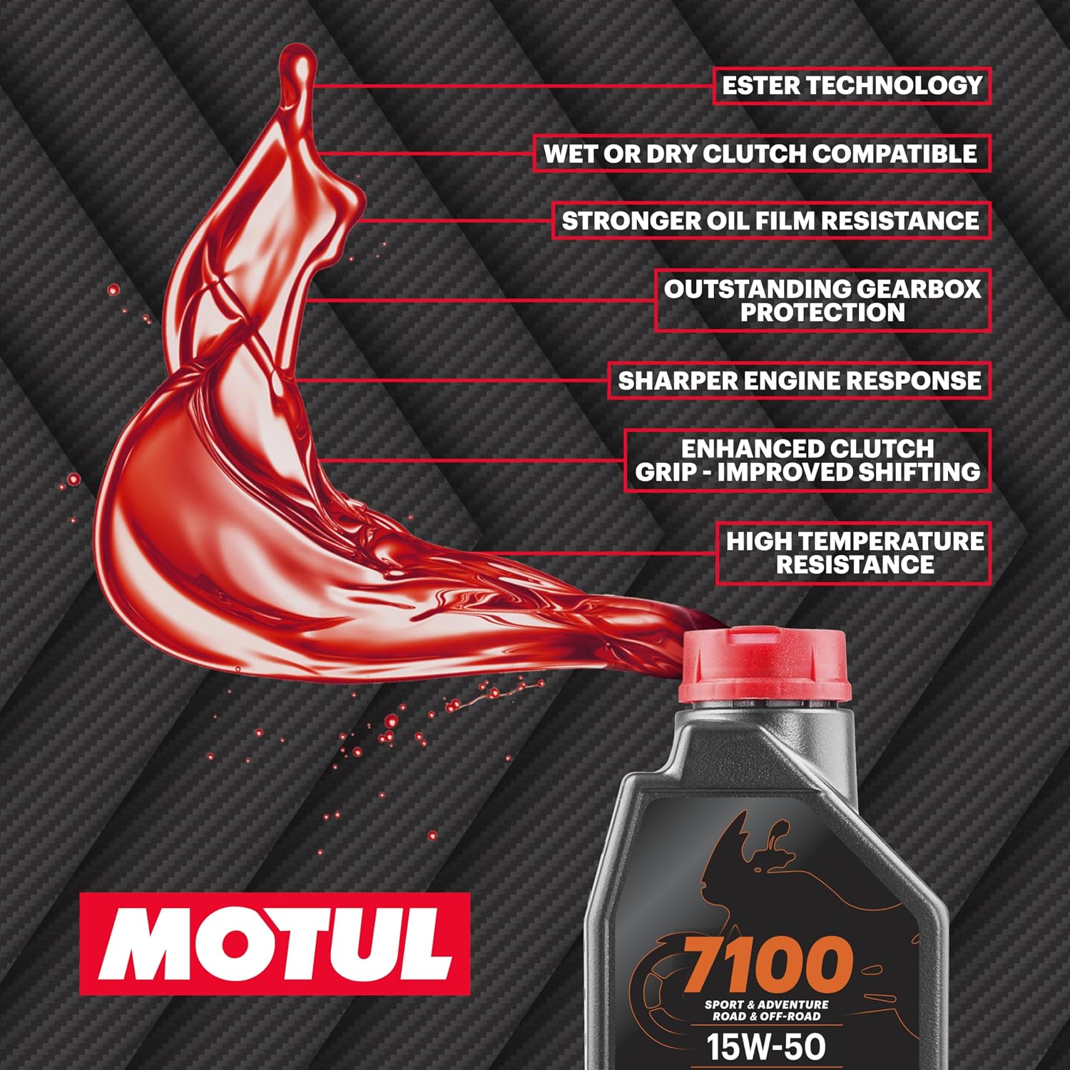 Motul 7100 4T 10W-30 Full Synthetic Motorcycle Oil - Ester Core Technology - API SP JASO MA2 Wet Clutch and DCT Safe - Engine Protection for Honda, Hero, TVS - 4 L