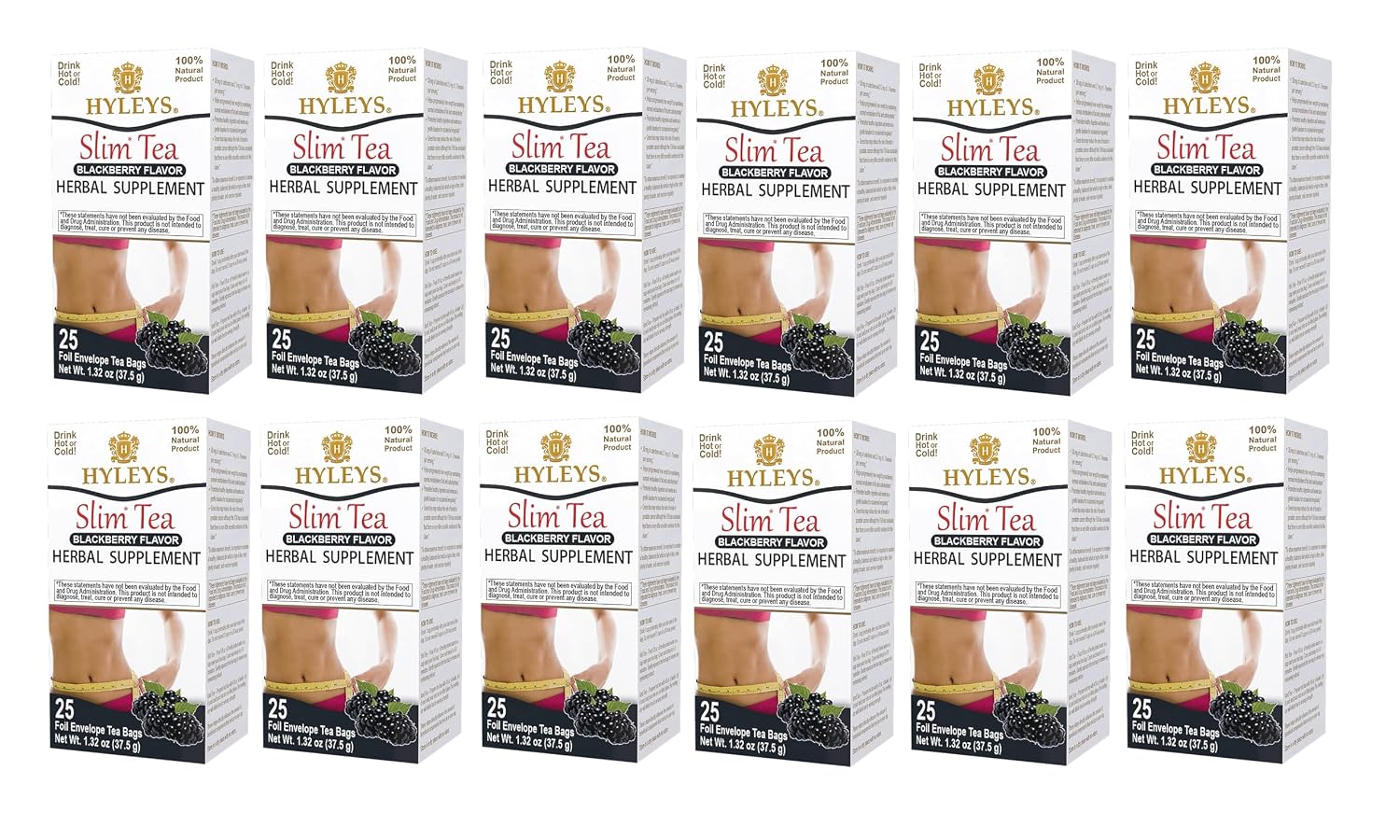 HYLEYS Slim Tea Goji Berry, Weight Loss Detox, Slimming Diet Tea, 25 Bags | Green Tea, Senna Detox & Cleanse, 3 Natural Ingredients, No Added Sugar, 1-Step Bedtime Routine, Supports Digestion