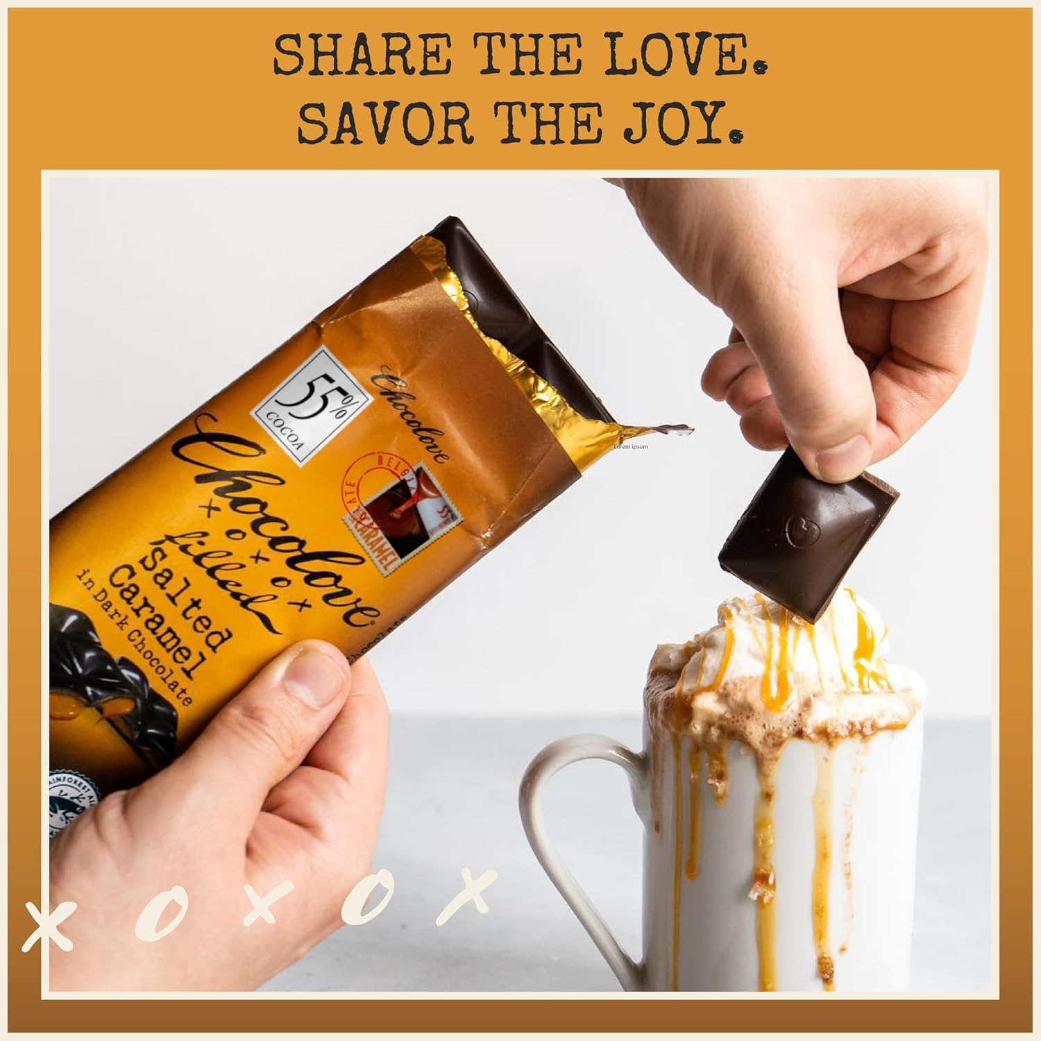 Chocolove Salted Caramel Chocolate Bars | 55% Cocoa | Silky Caramel with a Hint of Salt | Made with Premium Chocolate | Non-GMO, & Gluten-Free, 3.2 oz Bar (10 Pack)