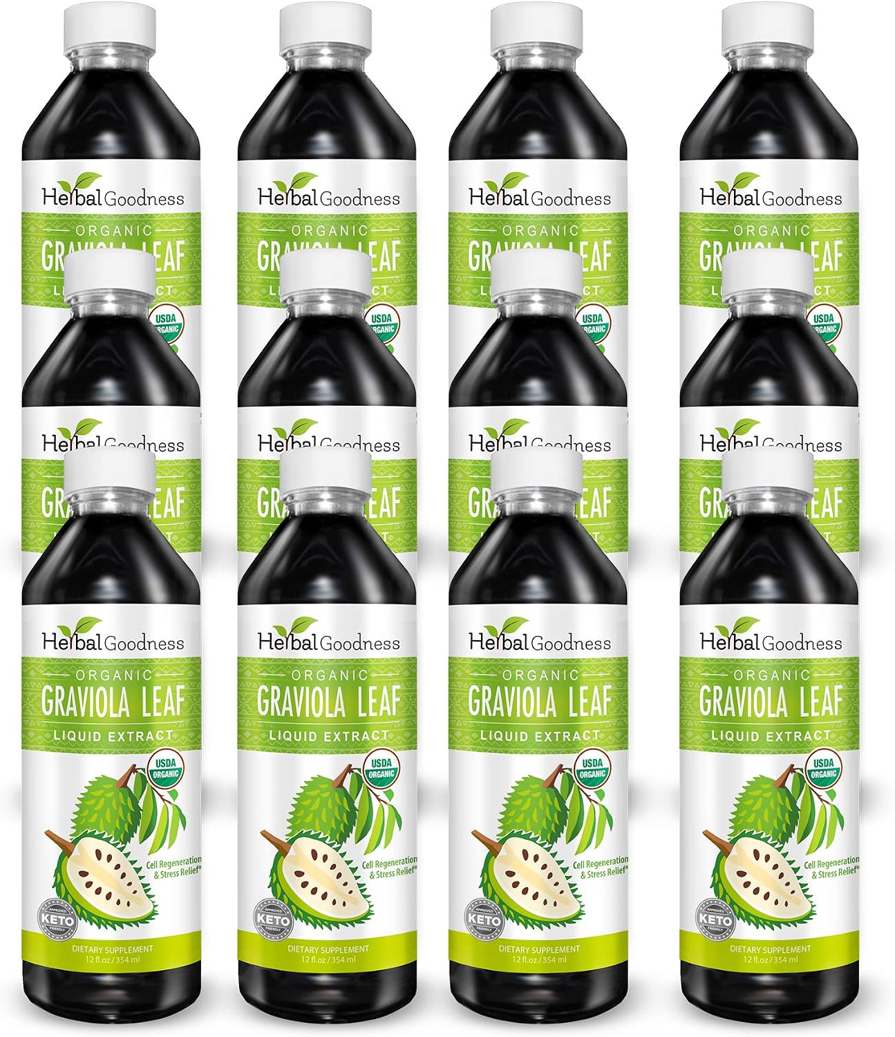 Herbal Goodness Soursop Graviola Liquid Drops Extract, Bitters 12Fl Oz | 15X Strength Organic Guanábana Hoja, Soursop Leaves Extract for Gut Health, Cell & Immune Support, Vegan, Non-GMO