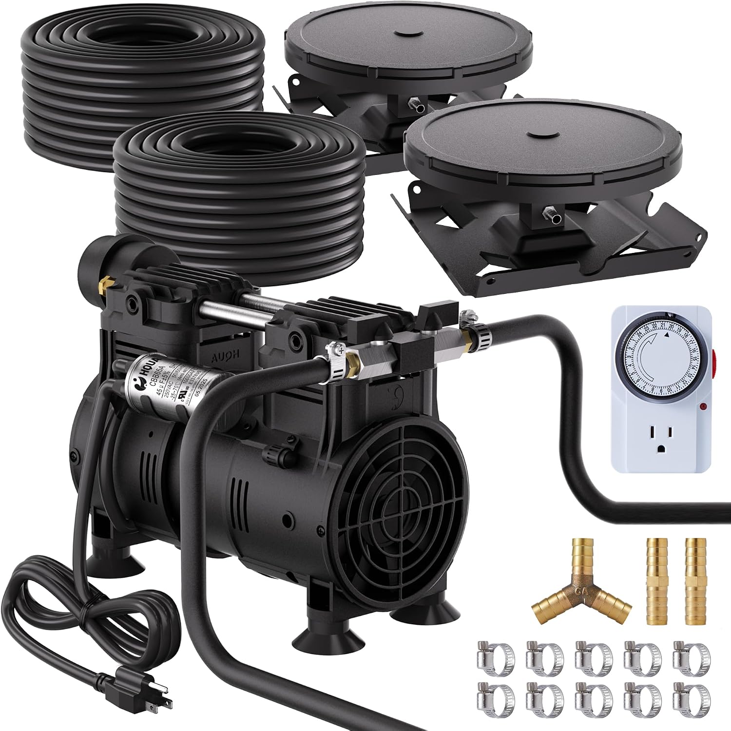 PAS20 Pond & Lake Aeration System for Up to 3 Acre, 3/4 HP Compressor + Two 100' Weighted Tubing + 2 Diffusers