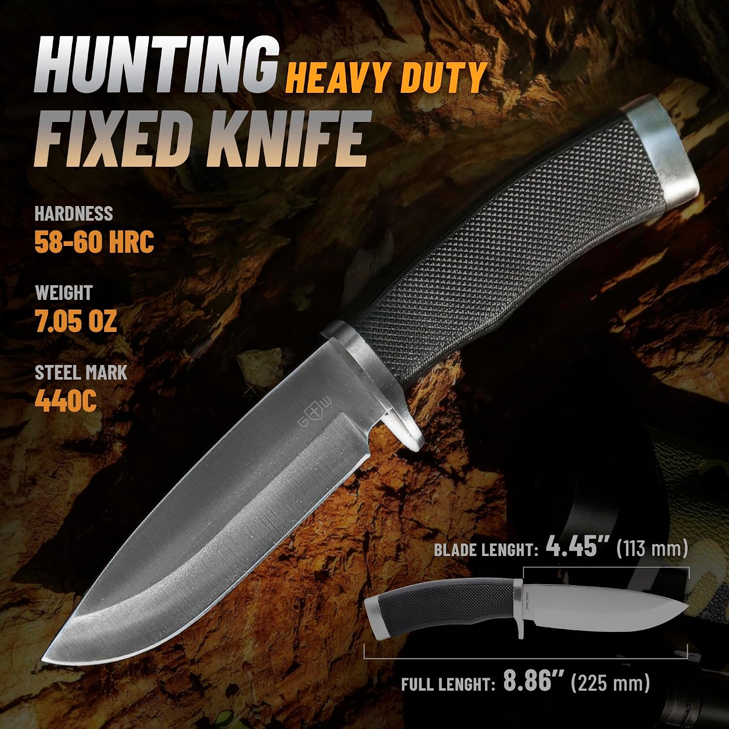 Hunting Knife with Sheath Survival Knives for Men - Best Tactical Camping Hunting Hiking Knife - Bushcraft Field Gear Accessories Tool - Fixed Blade