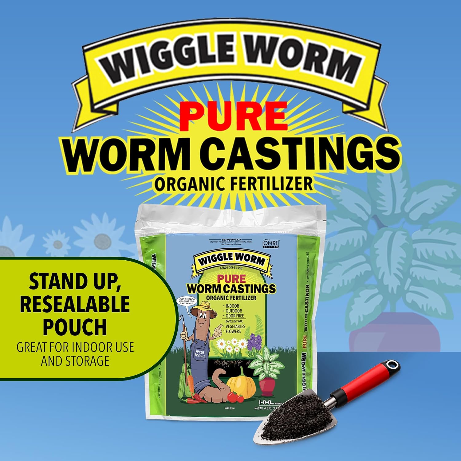 Wiggle Worm 100% Pure Organic Worm Casting Fertilizer, 4.5lb | Mineral-Dense Formula Improves Soil Fertility, Aeration & Healthy Root Growth for Houseplants & Vegetables, Resealable Bag