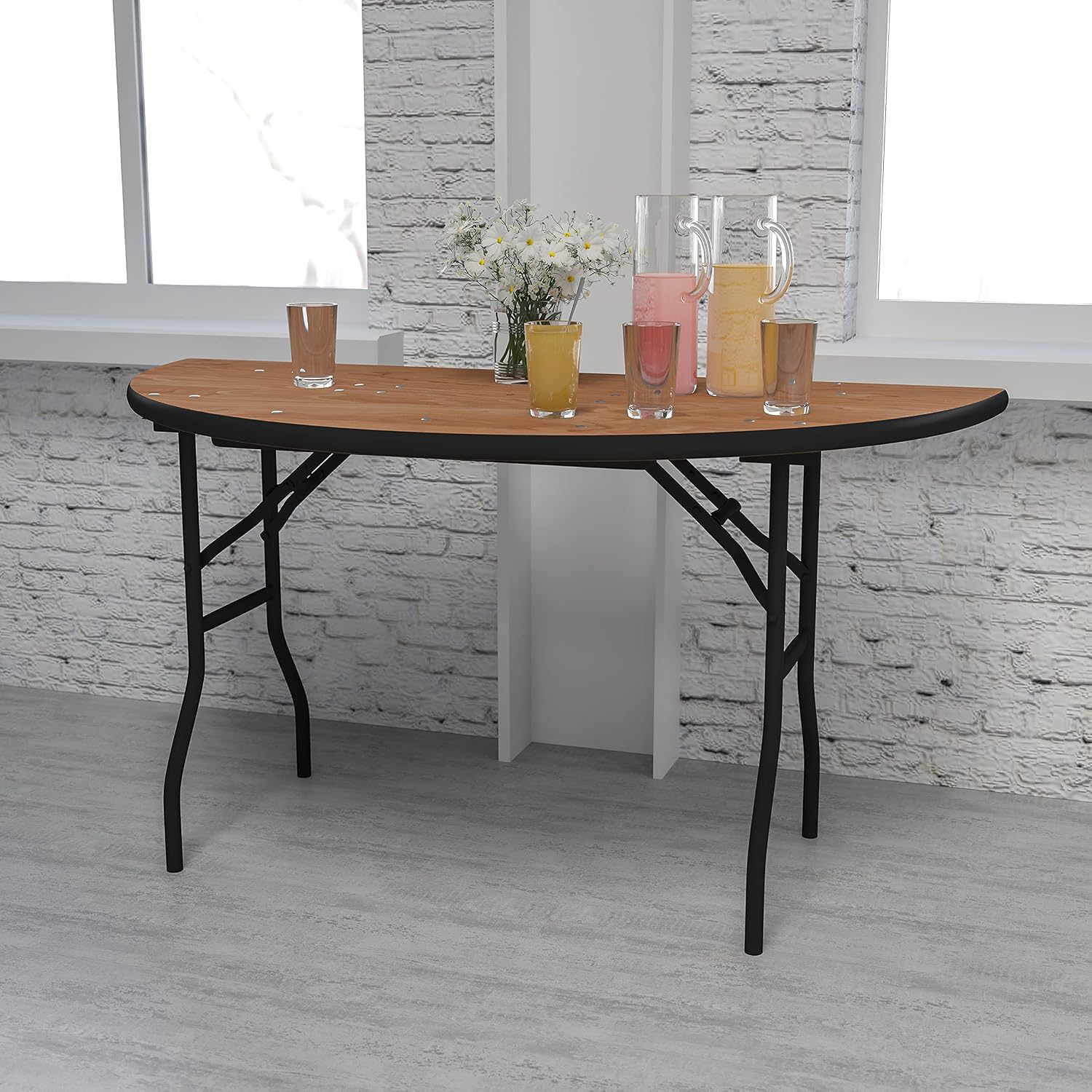 BizChair 5-Foot Half-Round Wood Folding Banquet Table