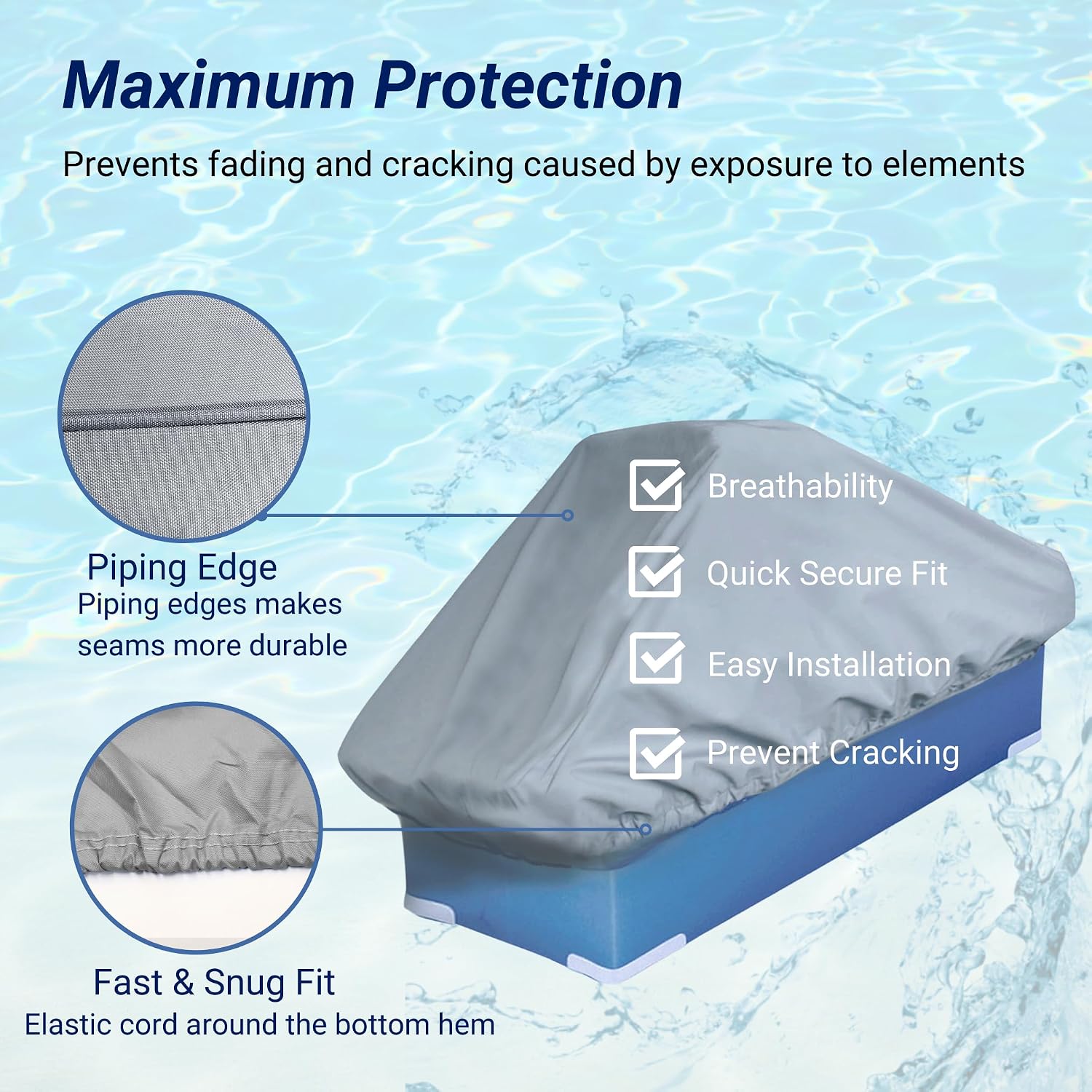 SavvyCraft Waterproof Pontoon Lounge Seat Cover Marine Grade 23"Dx60"Wx30"H
