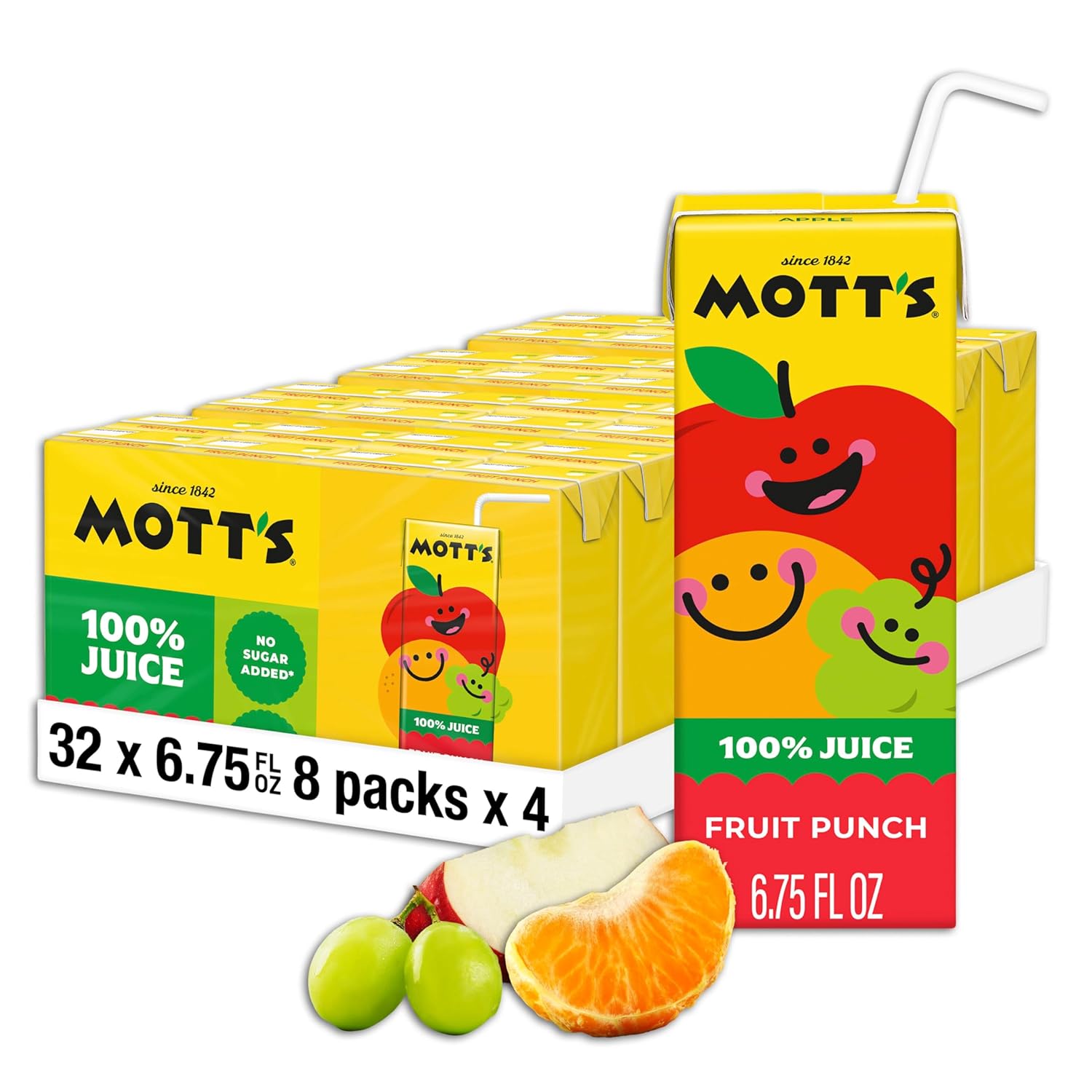 Mott's 100% Original Apple Juice, 6.75 Fl Oz Boxes, 32 Count (4 Packs Of 8), 2 Servings Of Fruit, 100% Fruit Juice, Gluten-free, Caffeine-free, Kosher, Contains No Artificial Colors Or Sweeteners