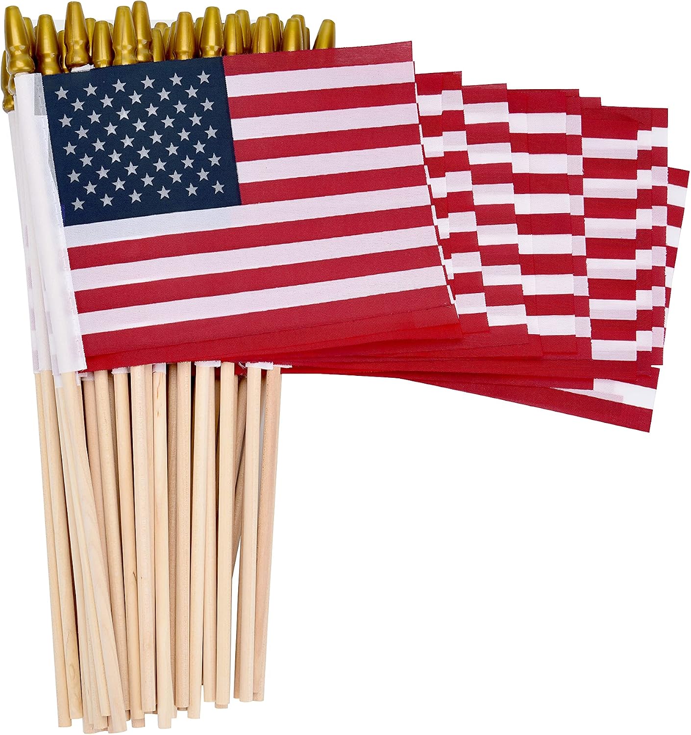 12 Pack Small American Flags on Stick Small US Flags/Mini American Flags for Outside 4x6 Inch American Hand Held Stick Flags with Kid-Safe Spear Top