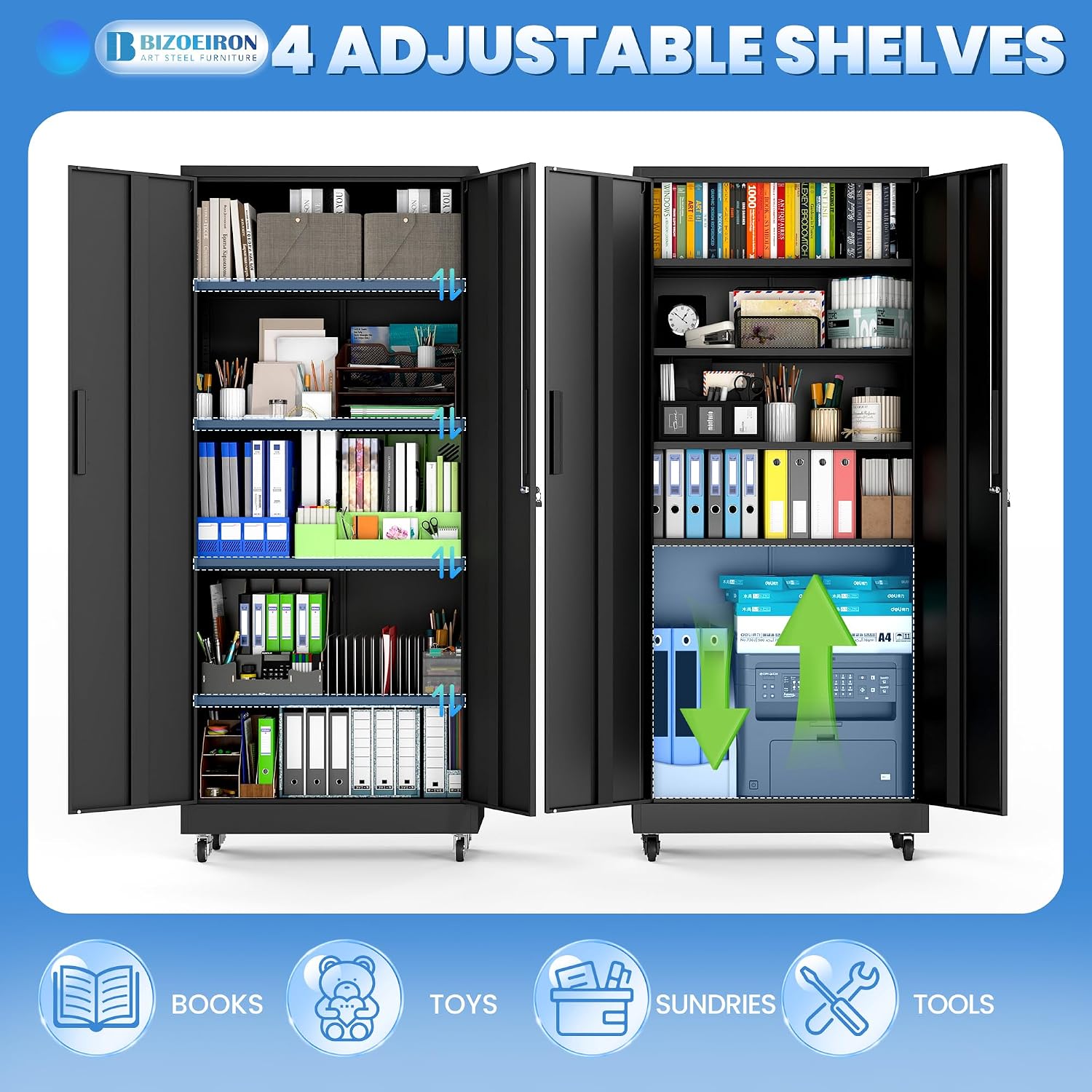 Metal Storage Cabinet for Garage, Tool Cabinet, Utility Cabinet | Wheeled, Rolling Tool Cabinet, 6 Drawers, Top Countertop, Pegboard, Assembly Required, Black