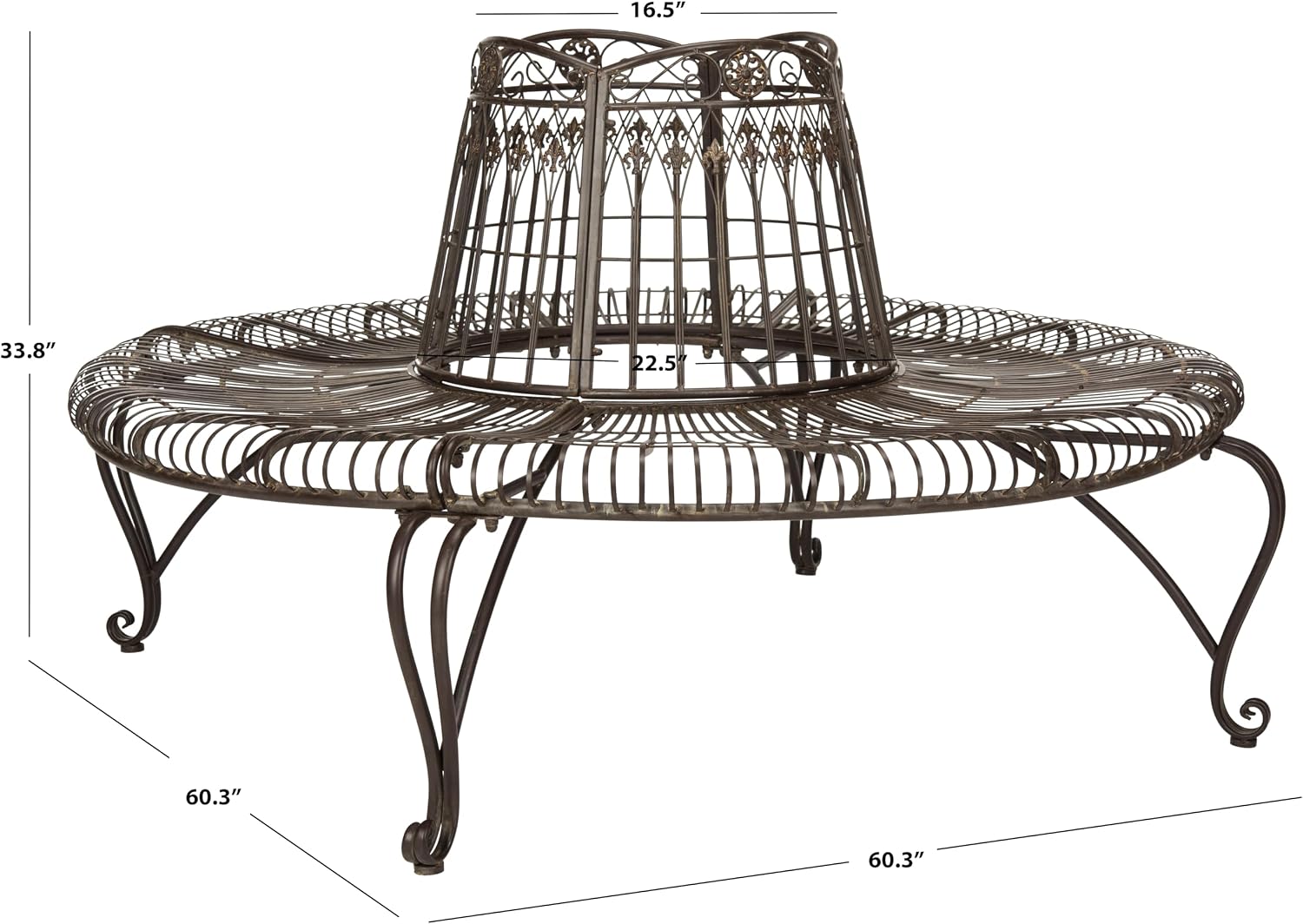 SAFAVIEH Outdoor - Ally Iron Tree Bench - Rustic Brown Iron Metal - Curved Scrollwork Garden Design - Ideal for Patio, Deck, Porch, Garden, 17.5" Seat Height (PAT5019A)