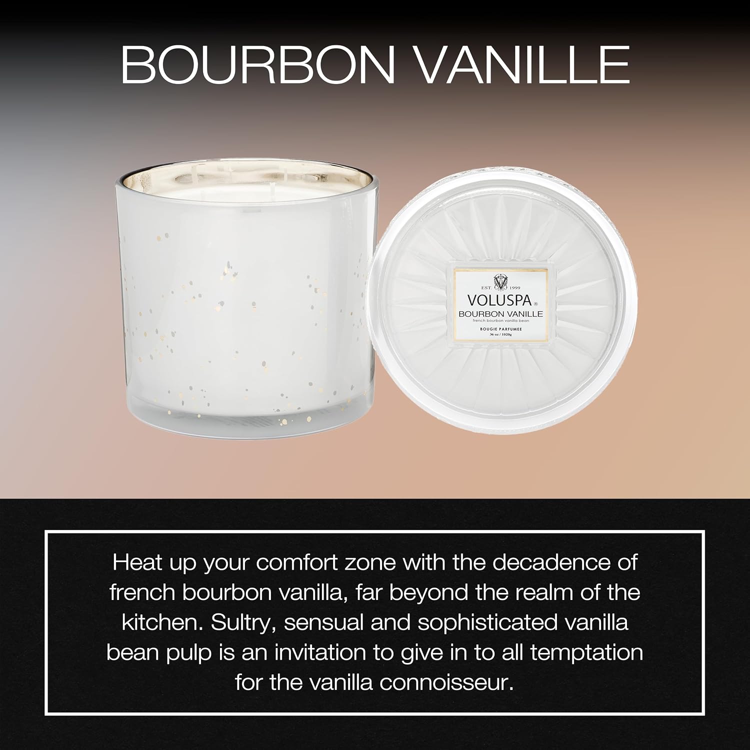 Voluspa Bourbon Vanille, Grande Maison 3 Wick Glass Candle, 36 Ounces, 100 Hour Burn Time, Coconut Wax for Clean Burning, Handcrafted in the USA