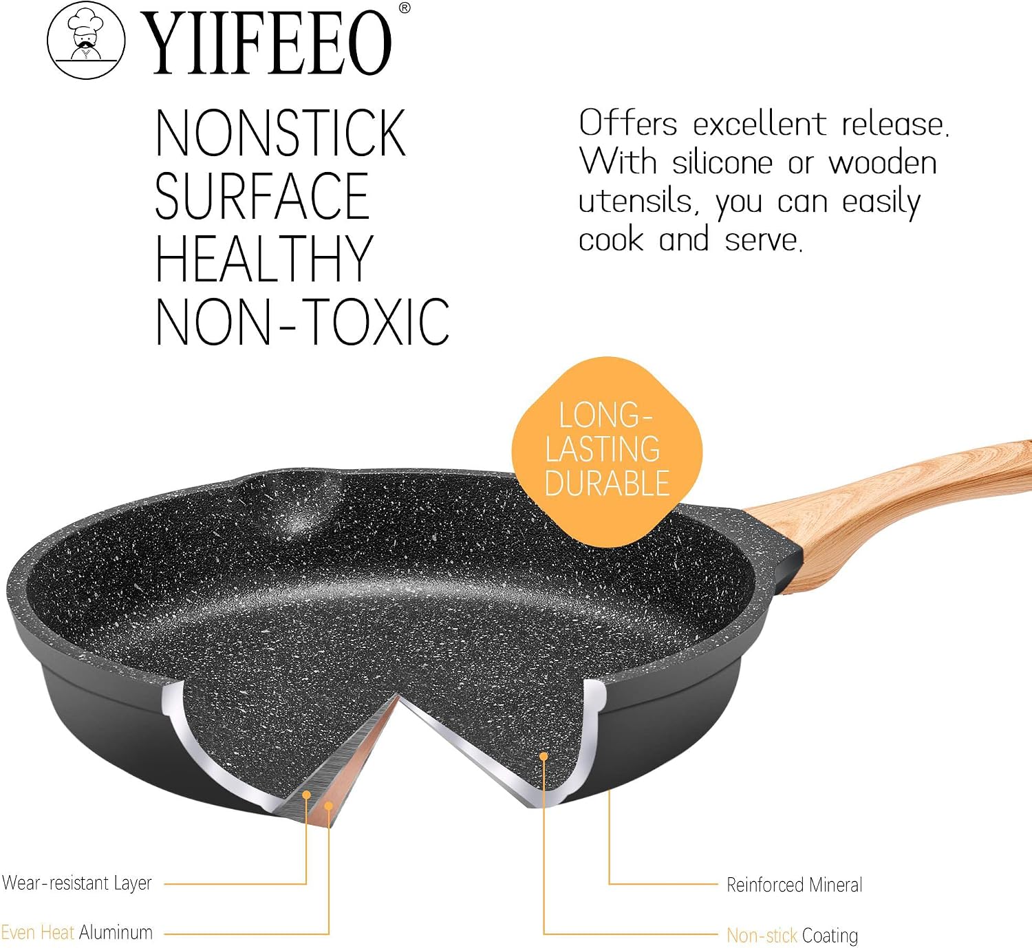 YIIFEEO Frying Pans Nonstick, Induction Frying Pan Set Granite Skillet Pans for Cooking Omelette Pan Cookware Set with Heat-Resistant Handle