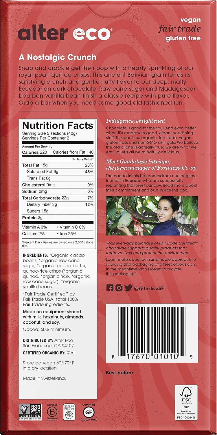 Alter Eco | Dark Chocolate Bars | Pure Dark Cocoa, Fair Trade, Organic, Non-GMO, Gluten Free (12-Pack Dark Sea Salt)